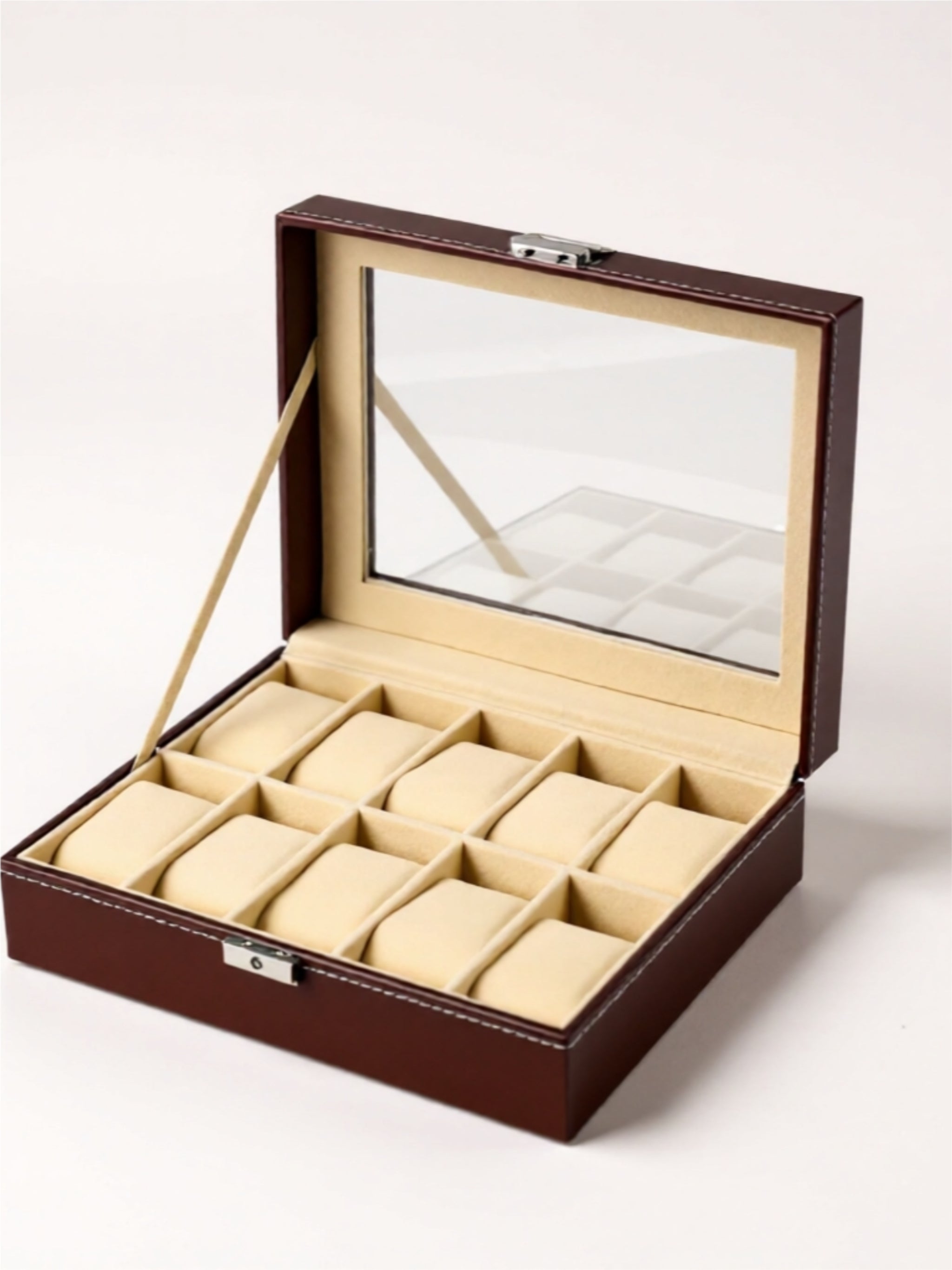 Luxury Watch Storage Box with Velvet Interior & Glass Lid