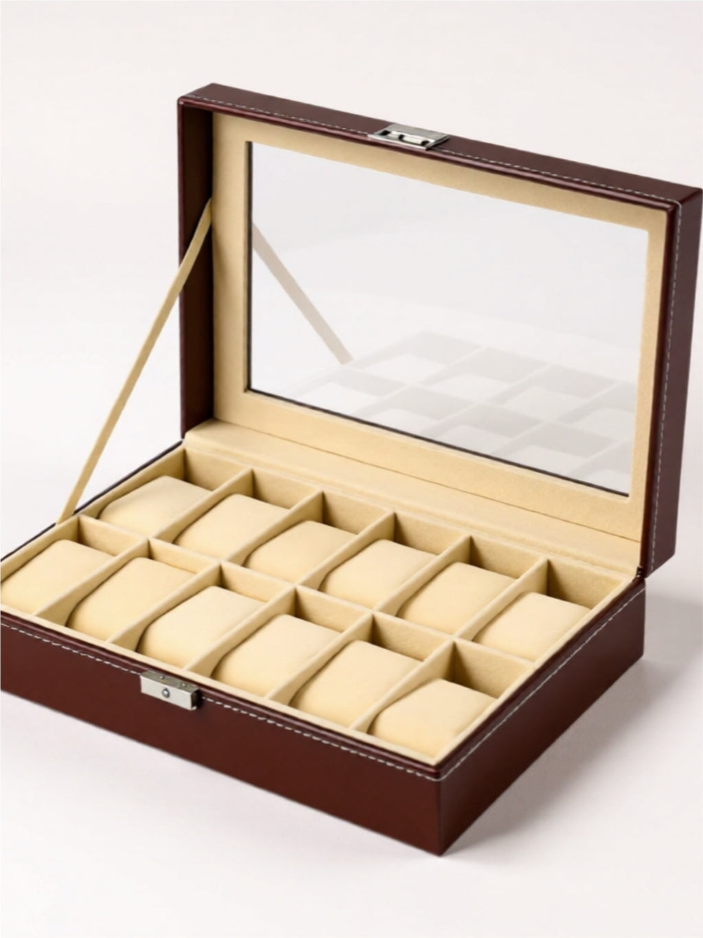 Luxury Watch Storage Box with Velvet Interior & Glass Lid
