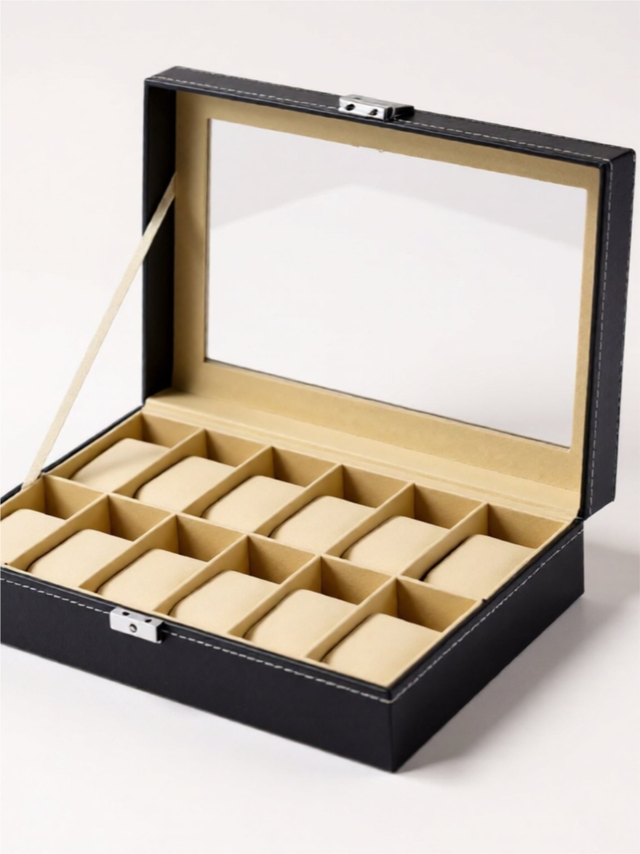 Luxury Watch Storage Box with Velvet Interior & Glass Lid