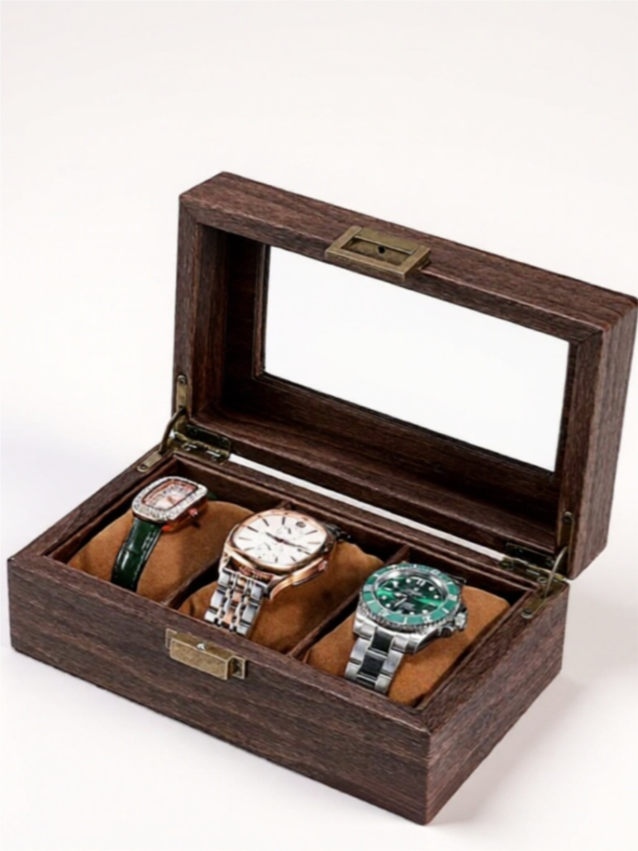 Luxury Watch Storage Box with Velvet Interior & Glass Lid