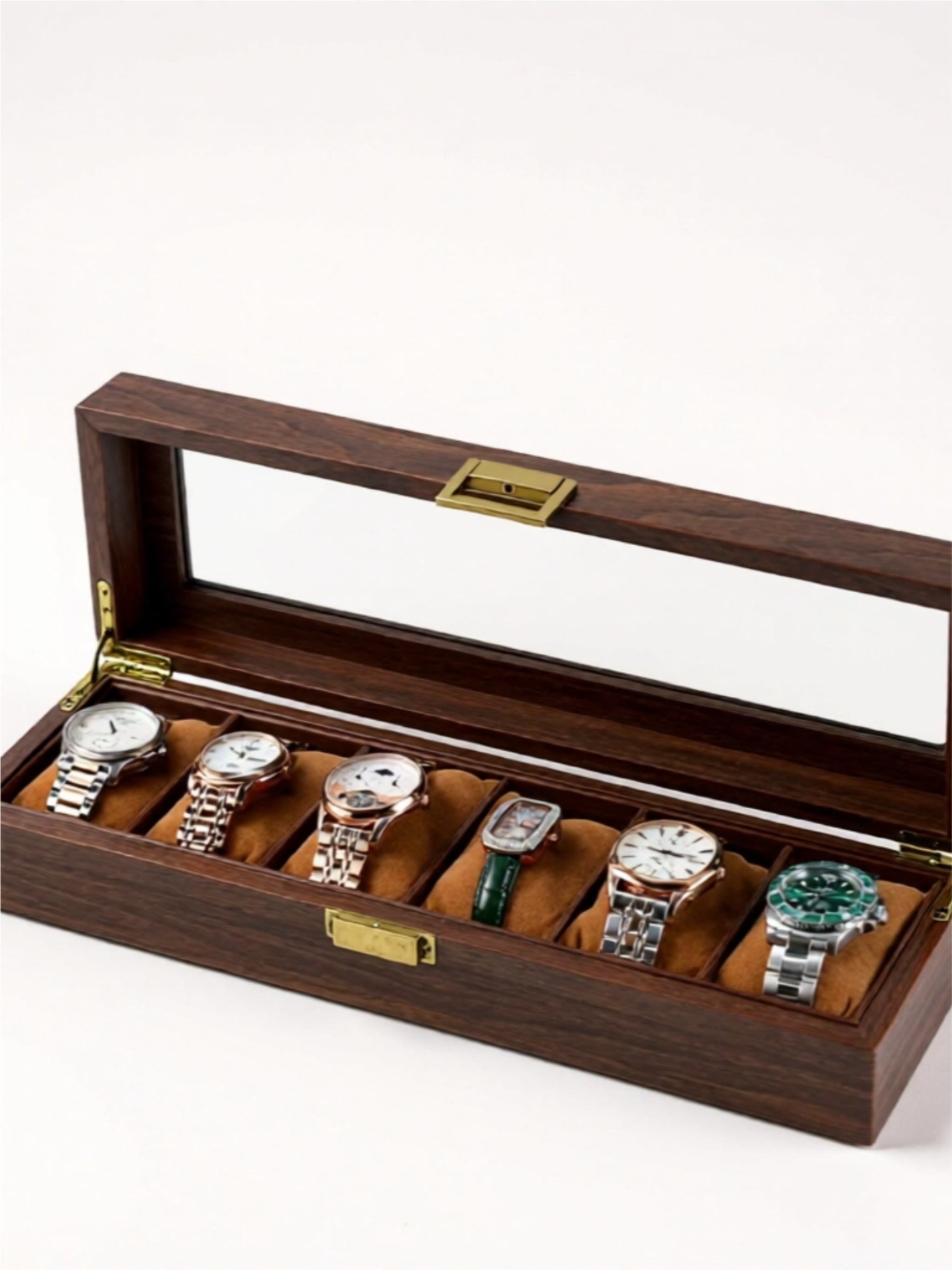 Luxury Watch Storage Box with Velvet Interior & Glass Lid