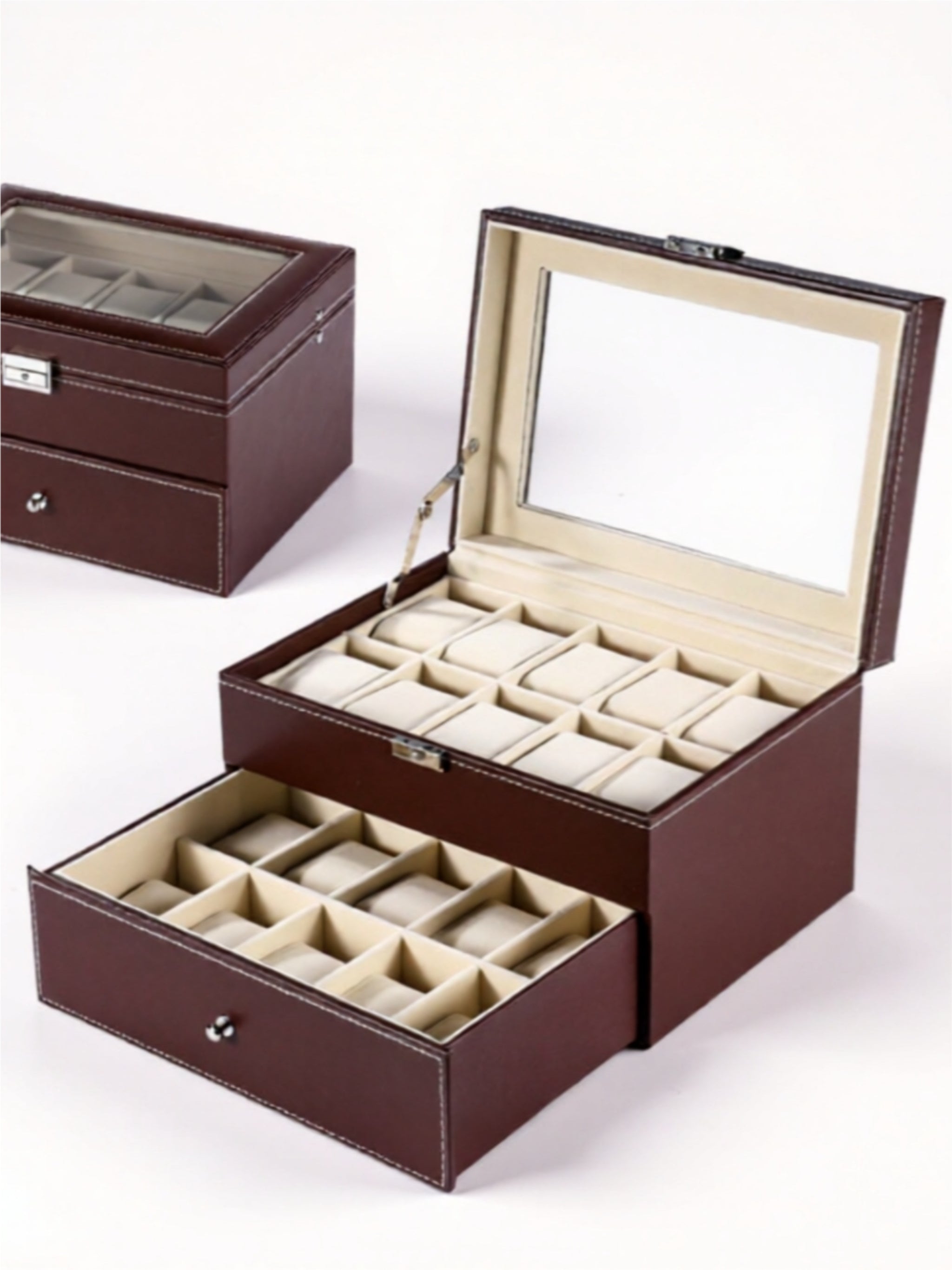 Luxury Watch Storage Box with Velvet Interior & Glass Lid