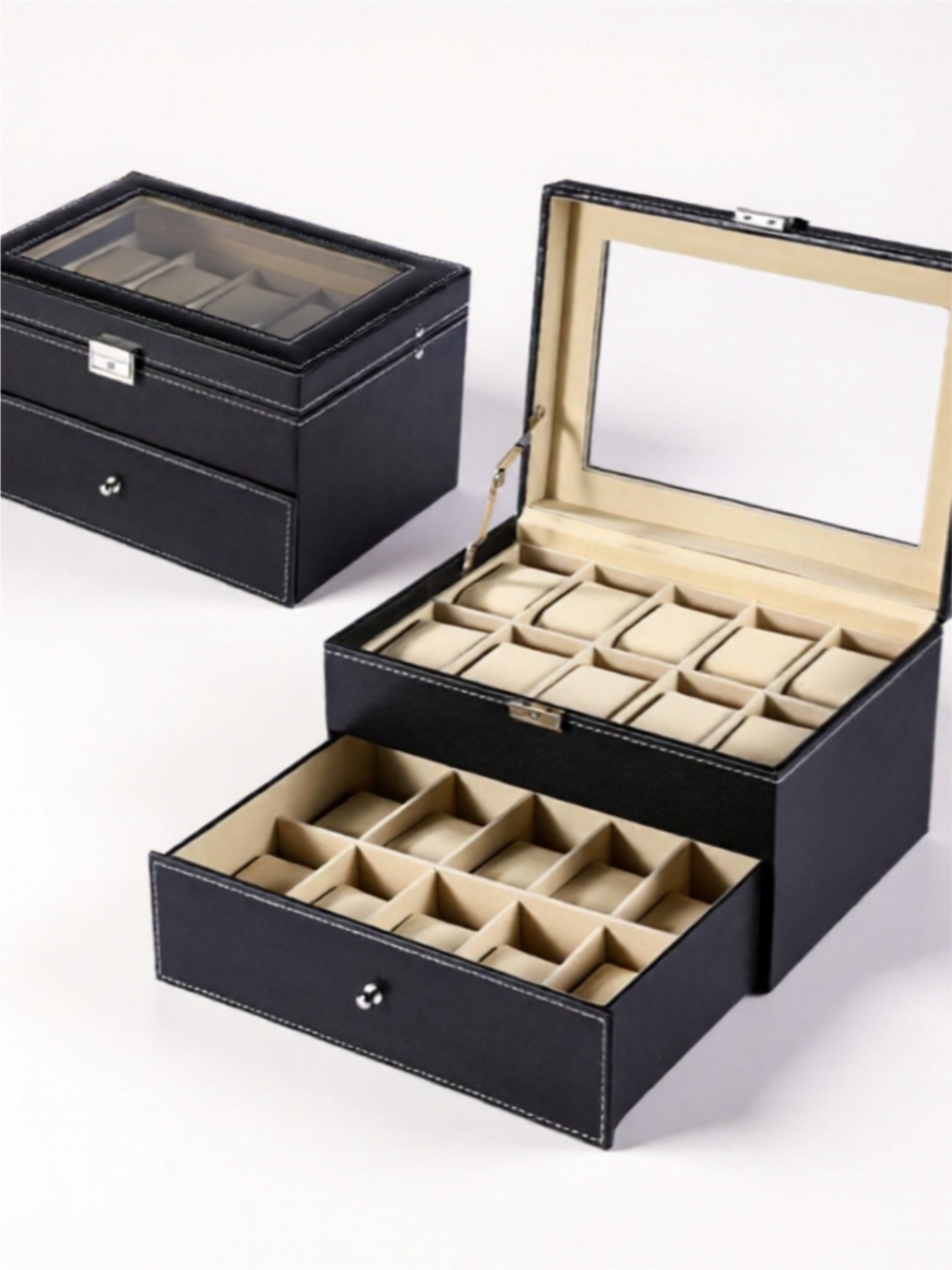 Luxury Watch Storage Box with Velvet Interior & Glass Lid
