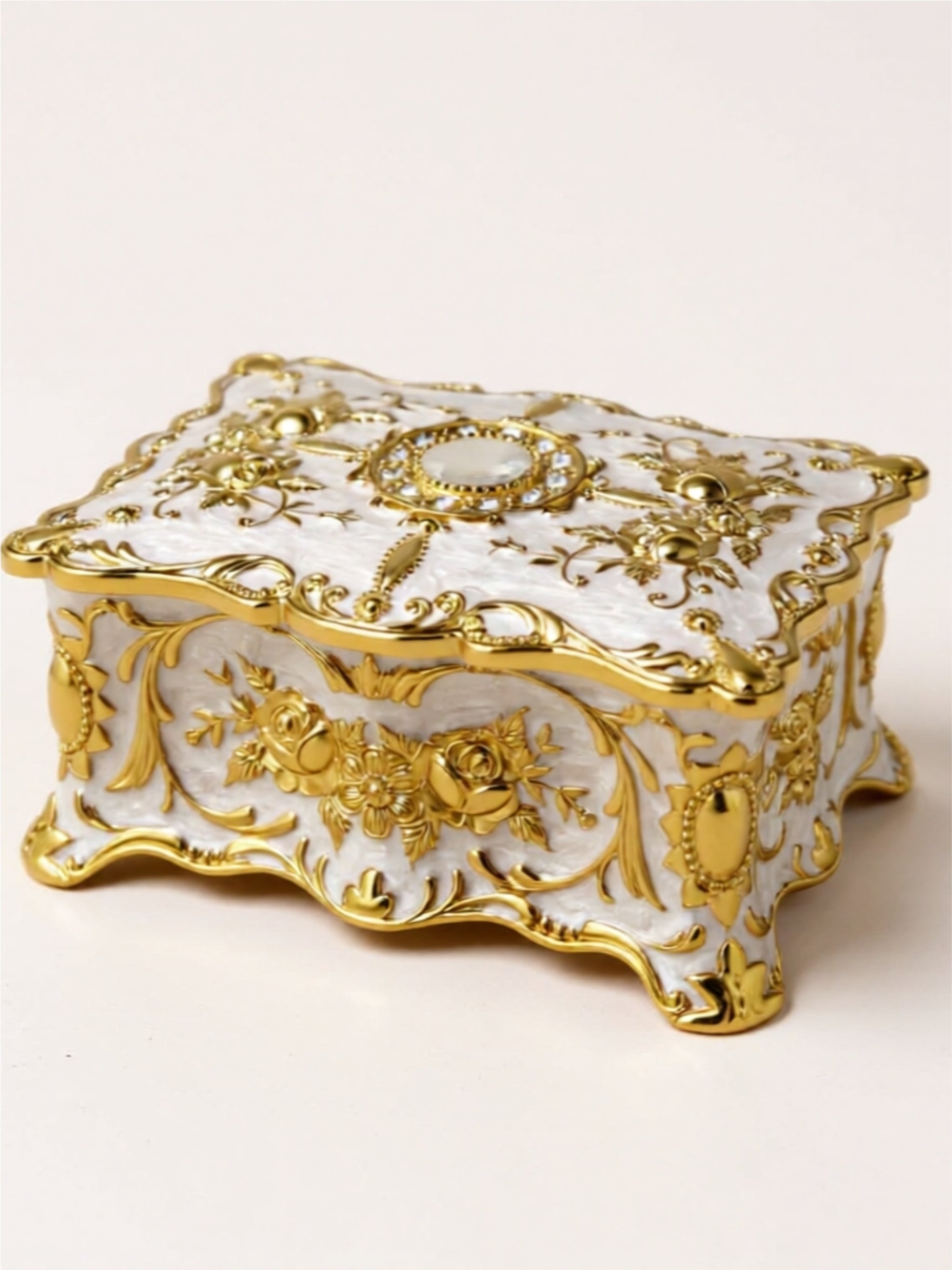 Large Vintage Alloy Jewelry Box – Elegant Floral Design with Velvet Interior