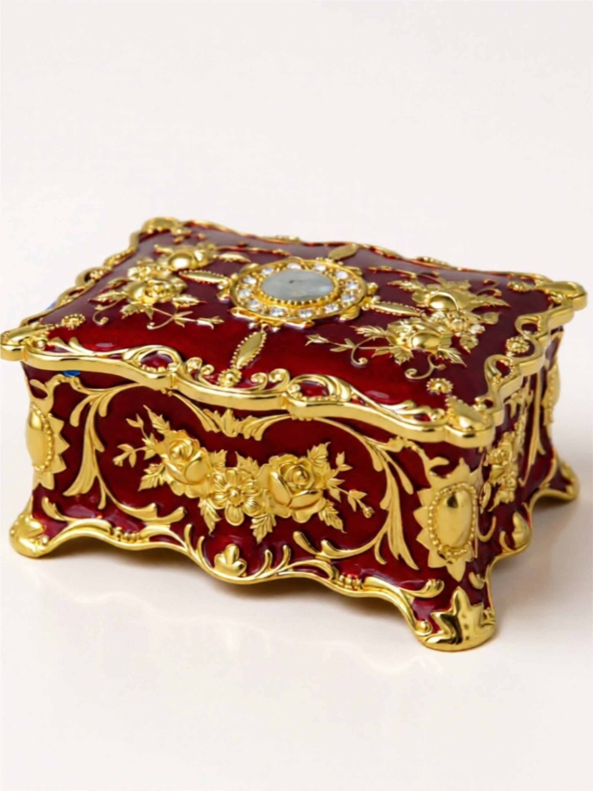 Large Vintage Alloy Jewelry Box – Elegant Floral Design with Velvet Interior