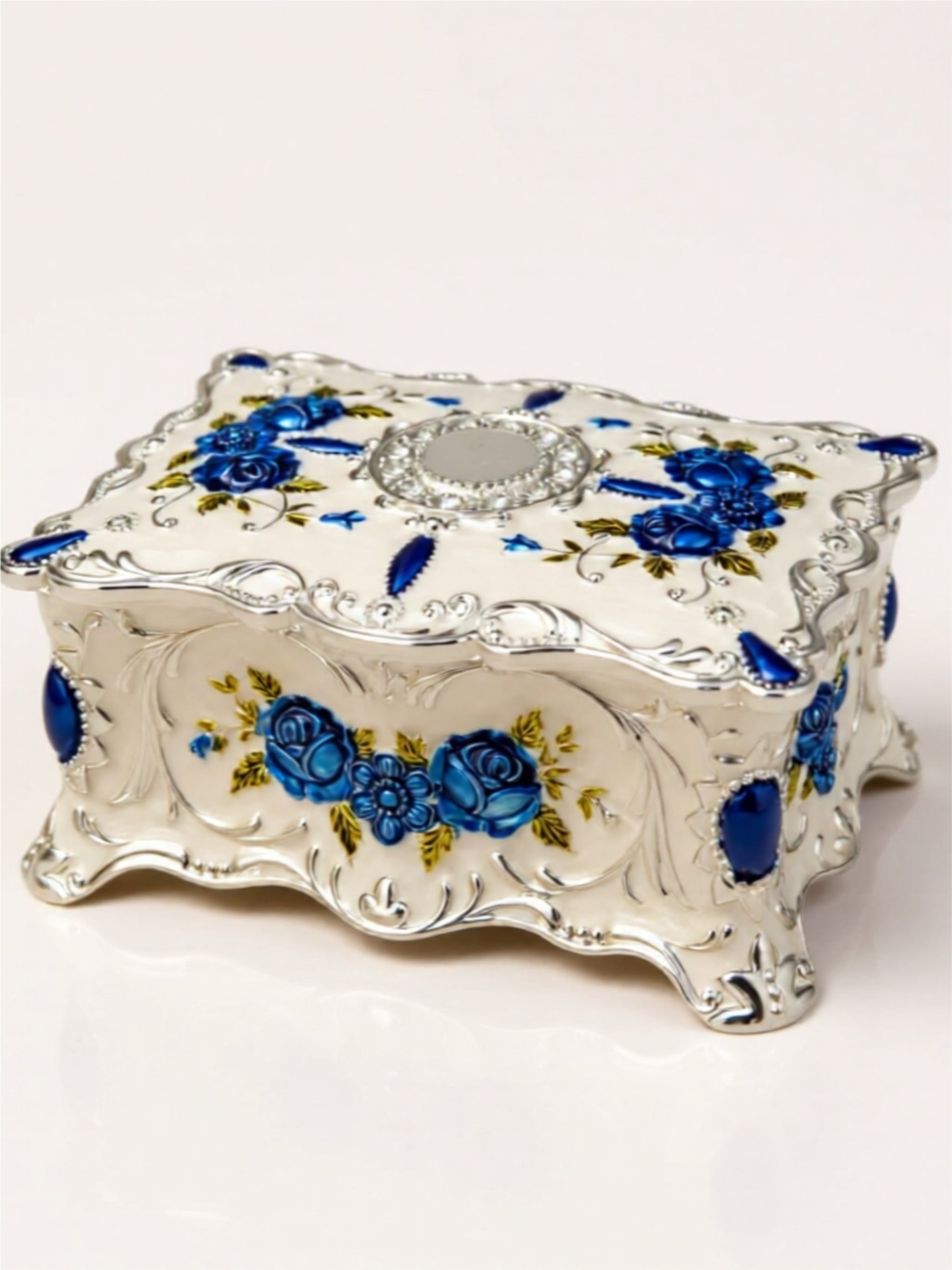 Large Vintage Alloy Jewelry Box – Elegant Floral Design with Velvet Interior
