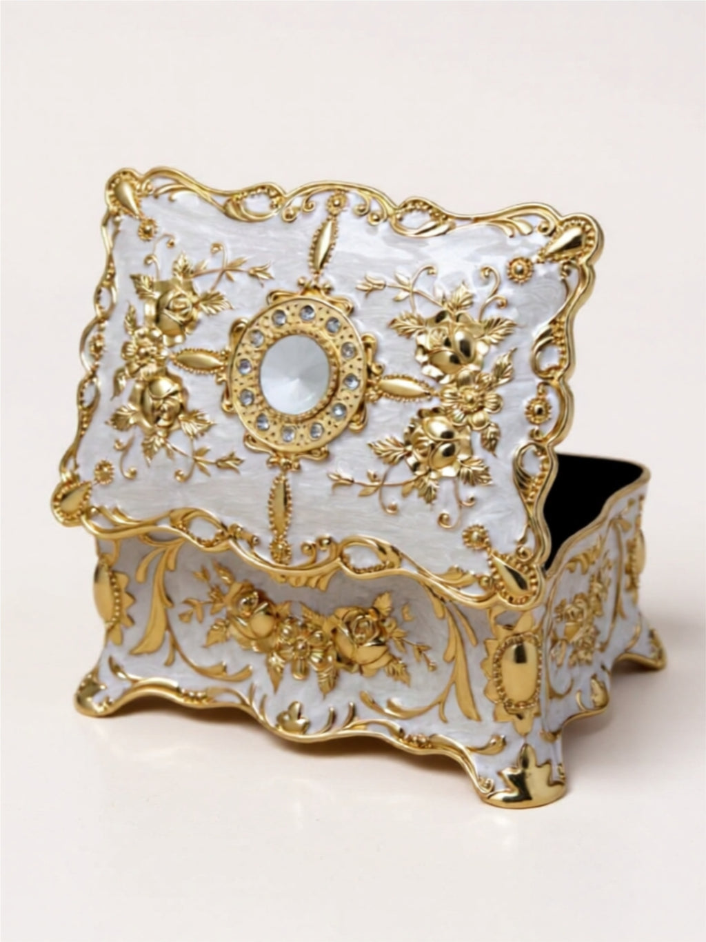 Large Vintage Alloy Jewelry Box – Elegant Floral Design with Velvet Interior