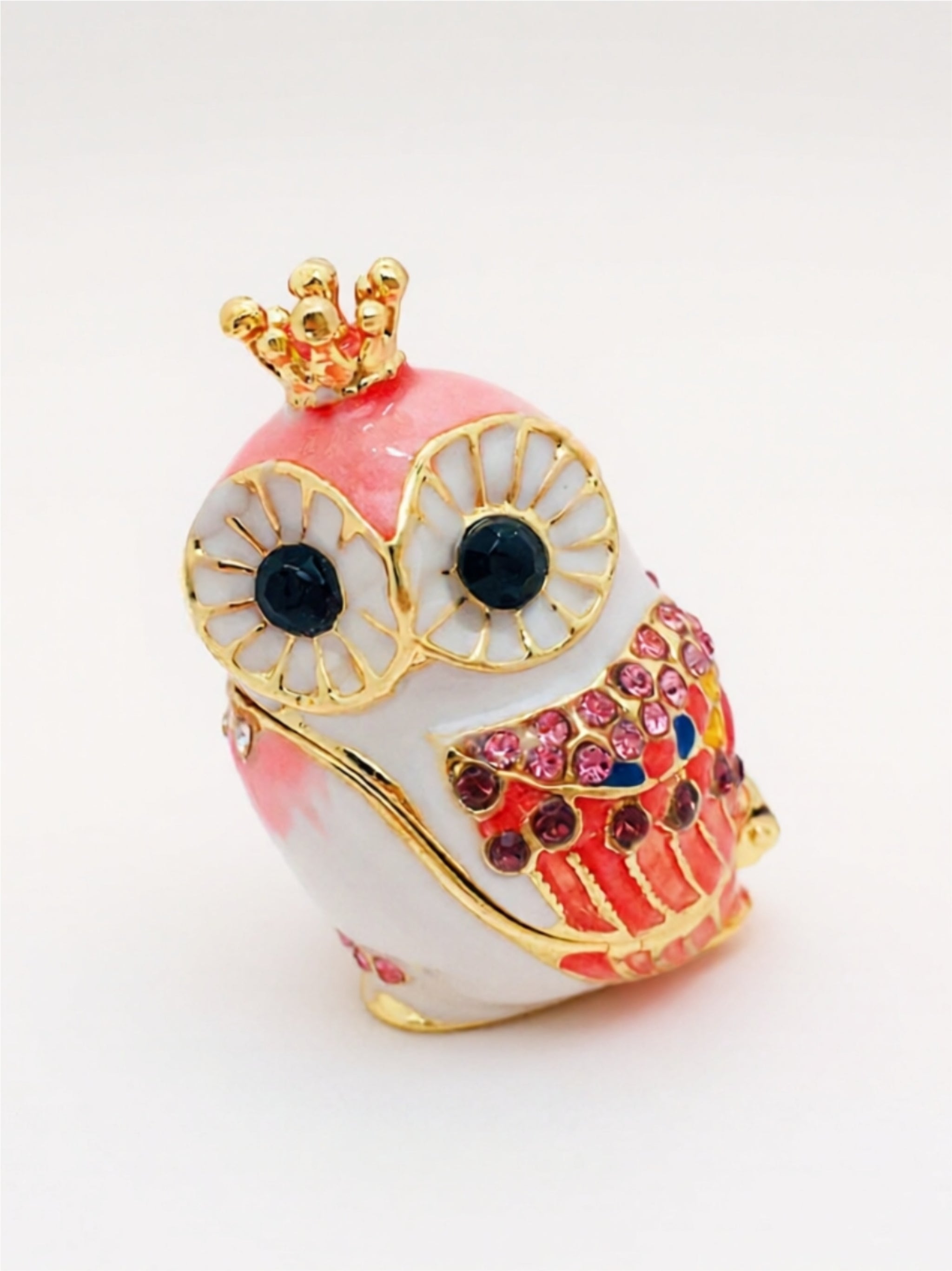 Handcrafted Jewelry Box – Enamel Bird & Owl Design with Crystal Accents