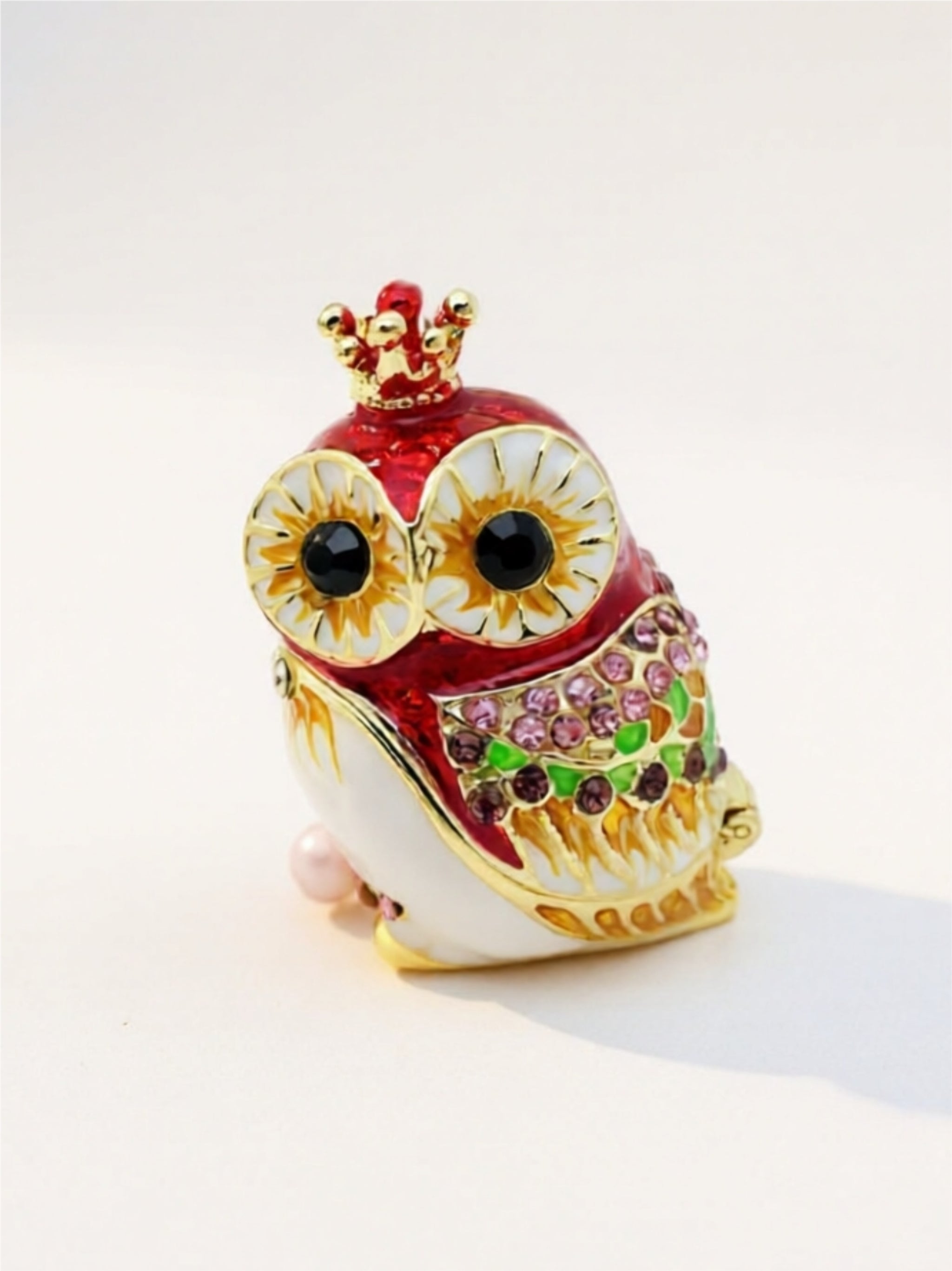 Handcrafted Jewelry Box – Enamel Bird & Owl Design with Crystal Accents