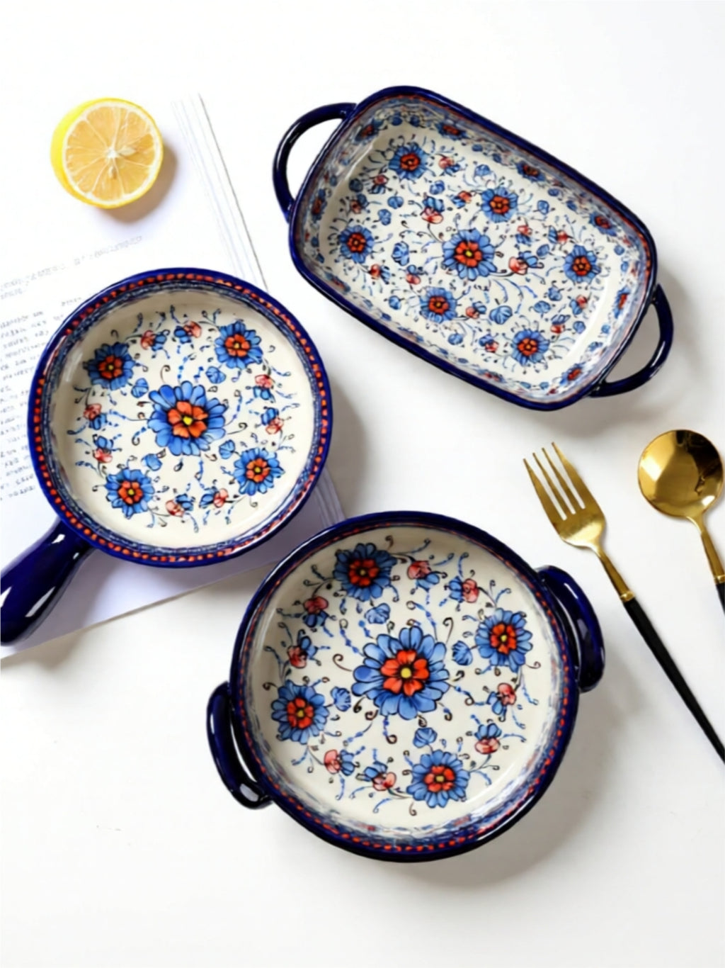 Handcrafted Porcelain Serving Trays with Floral Design