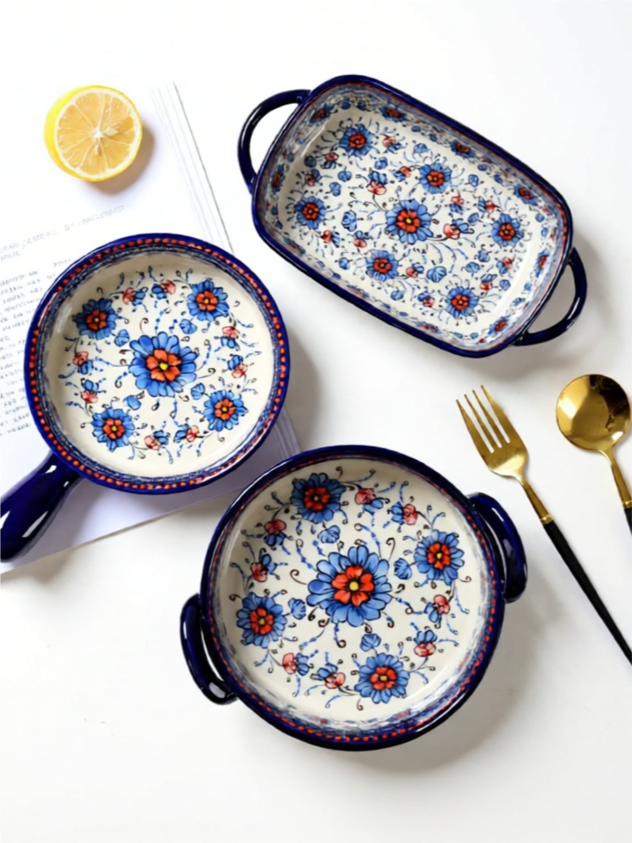 Handcrafted Porcelain Serving Trays with Floral Design