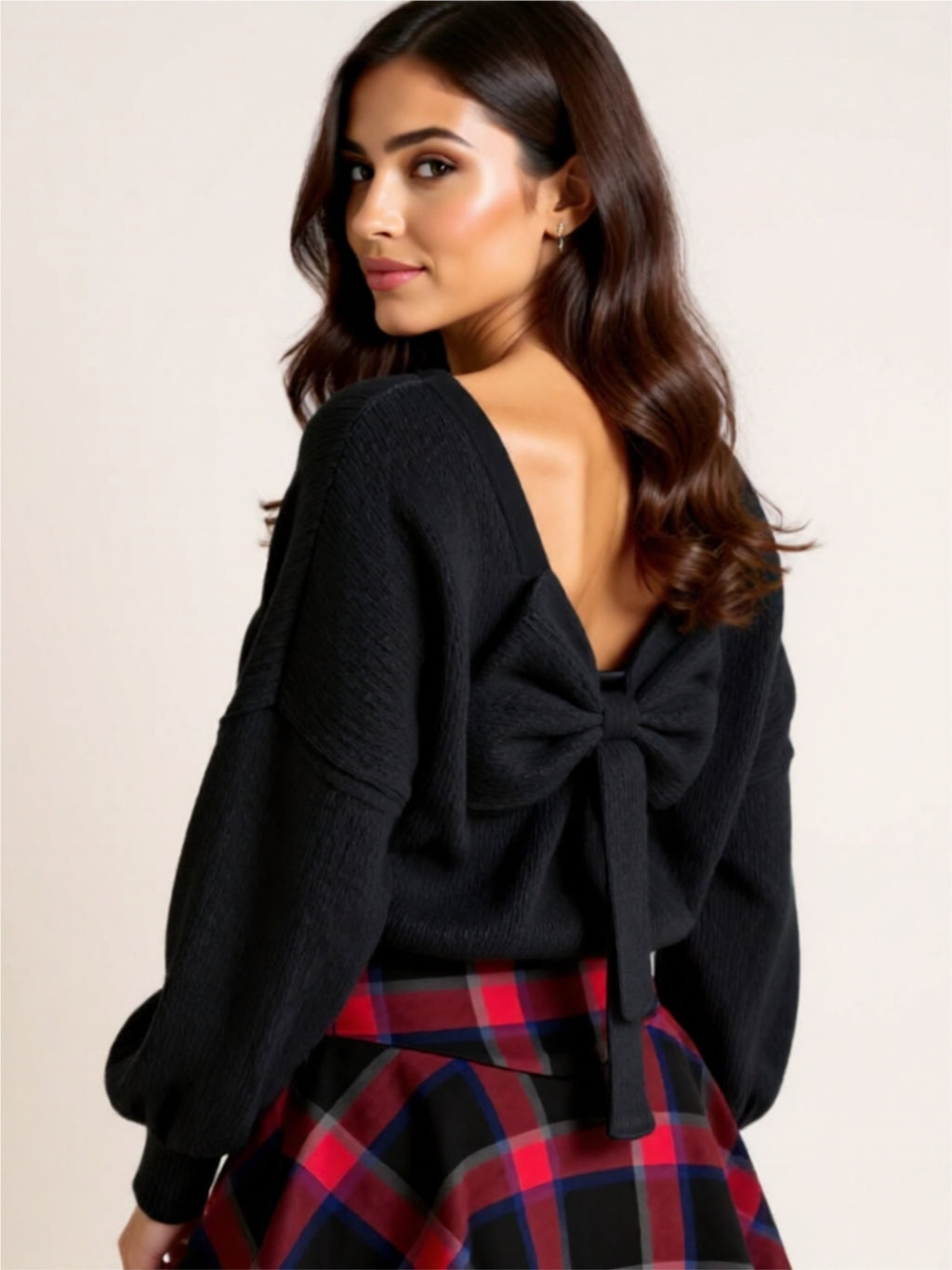 Black Knit Sweater with Oversized Back Bow