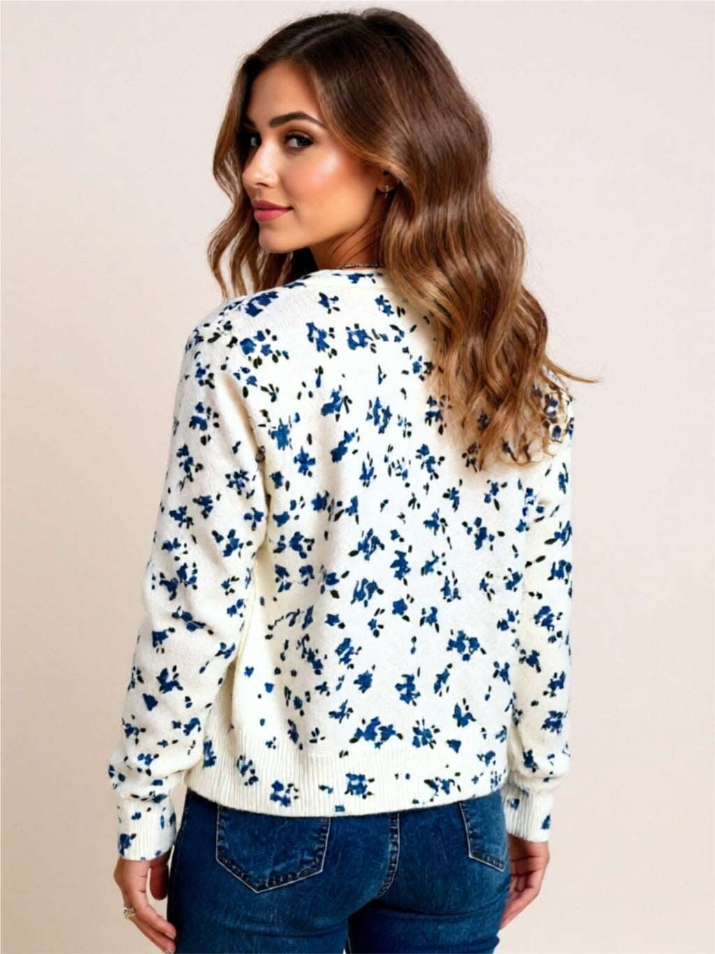 Button-Up Floral Knit Cardigan