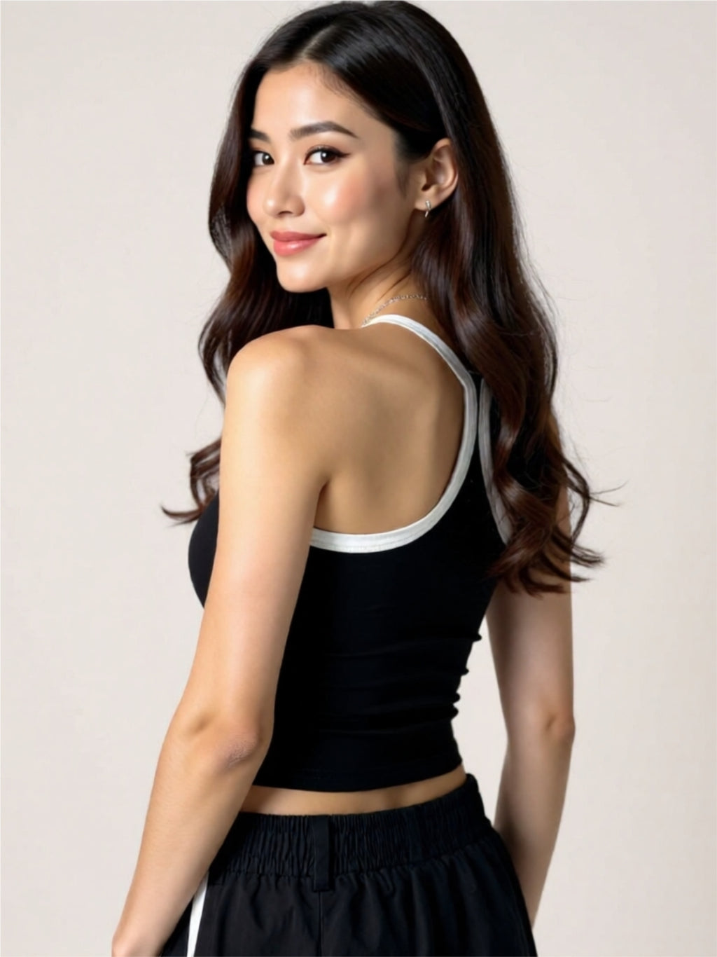 Black Contrast Trim Tank Top