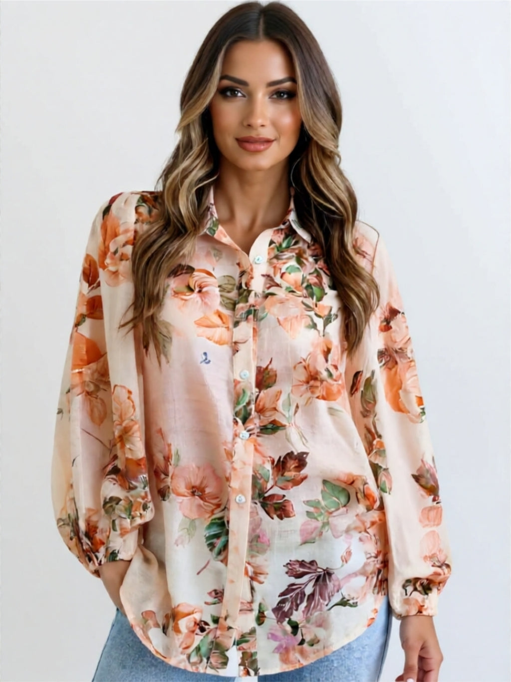 Button-Up Floral Print Blouse