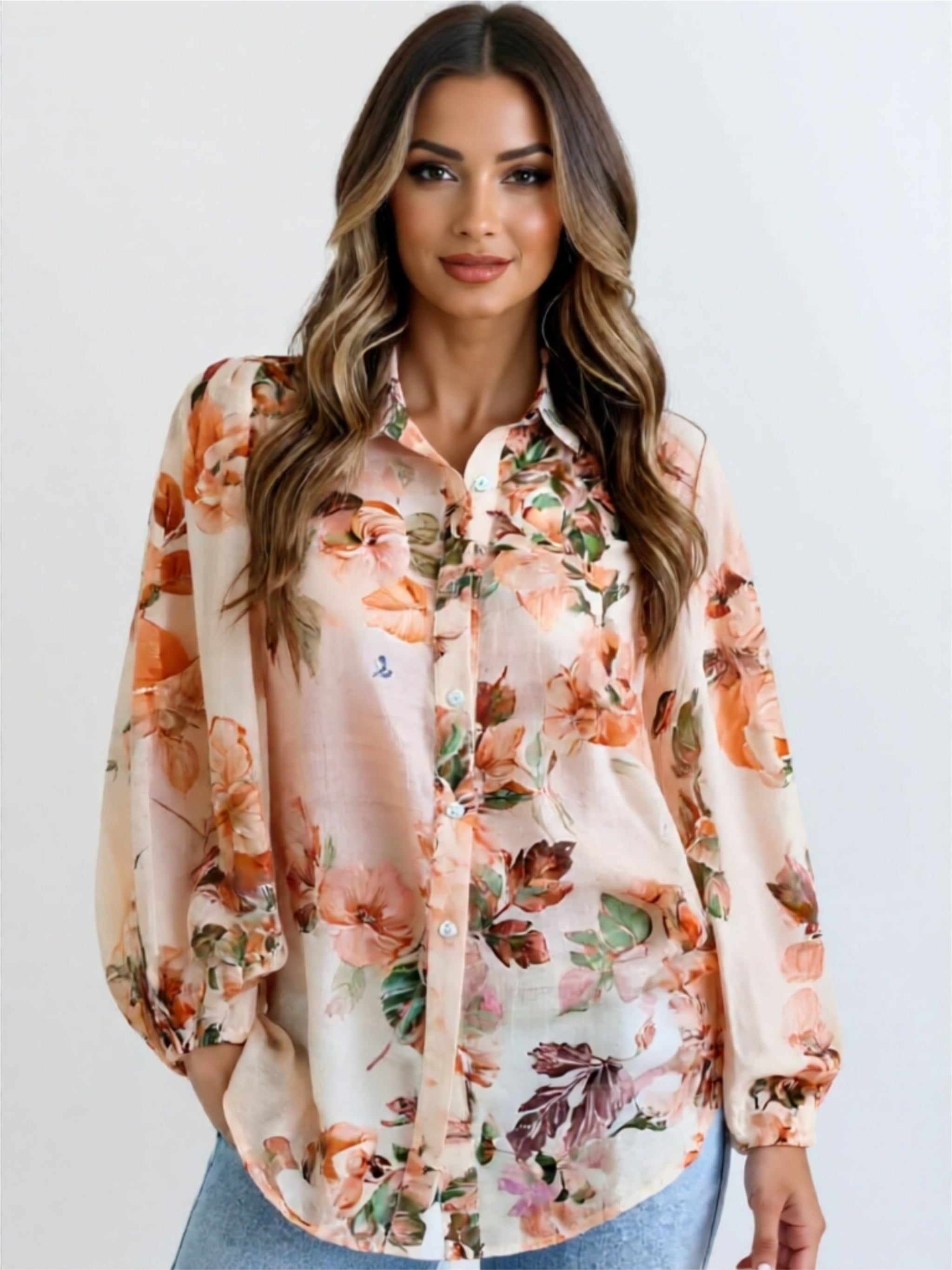 Button-Up Floral Print Blouse