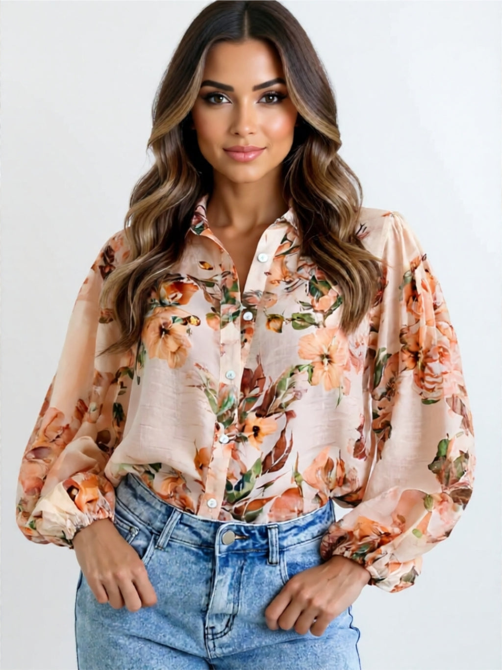Button-Up Floral Print Blouse