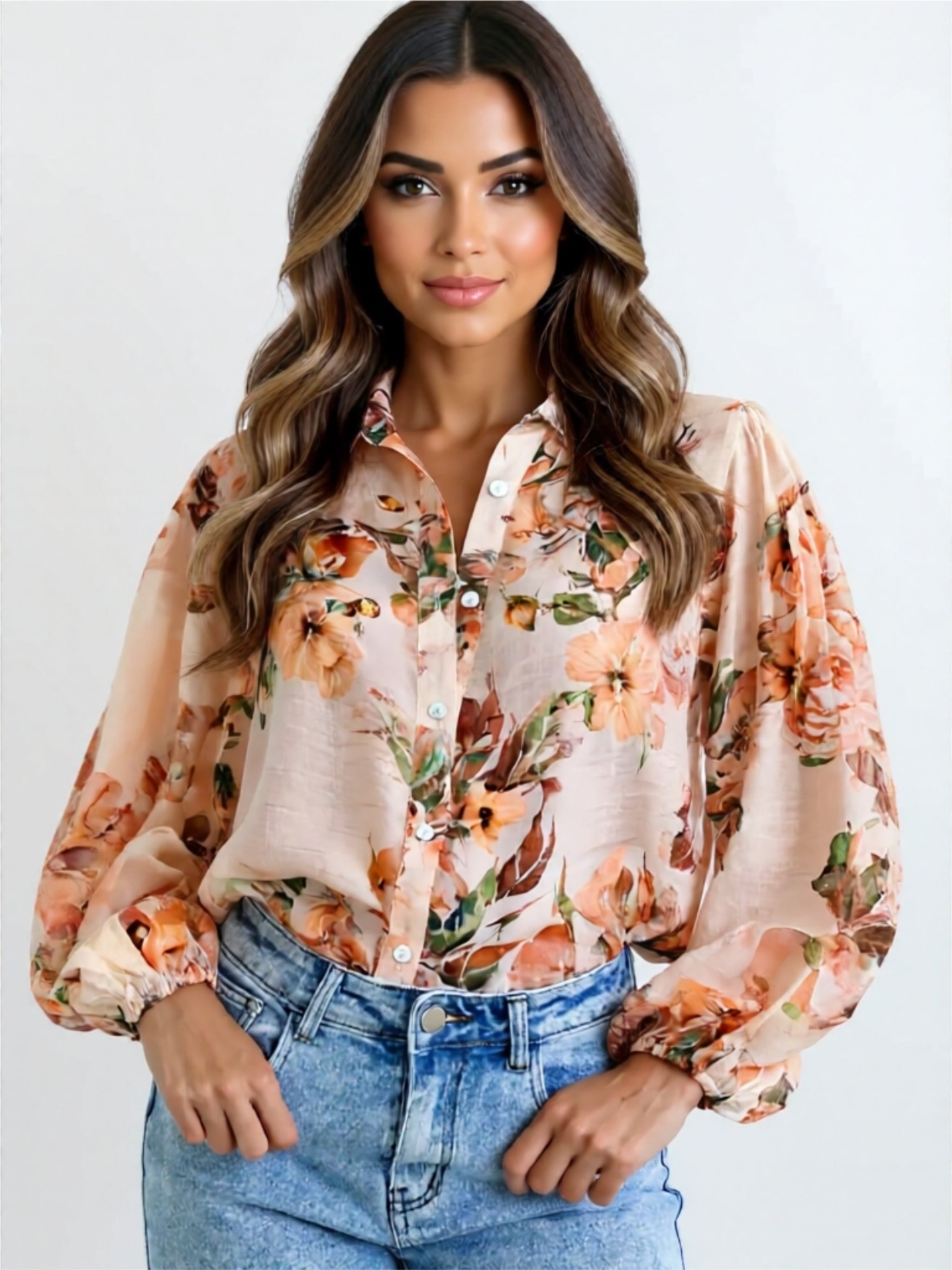 Button-Up Floral Print Blouse