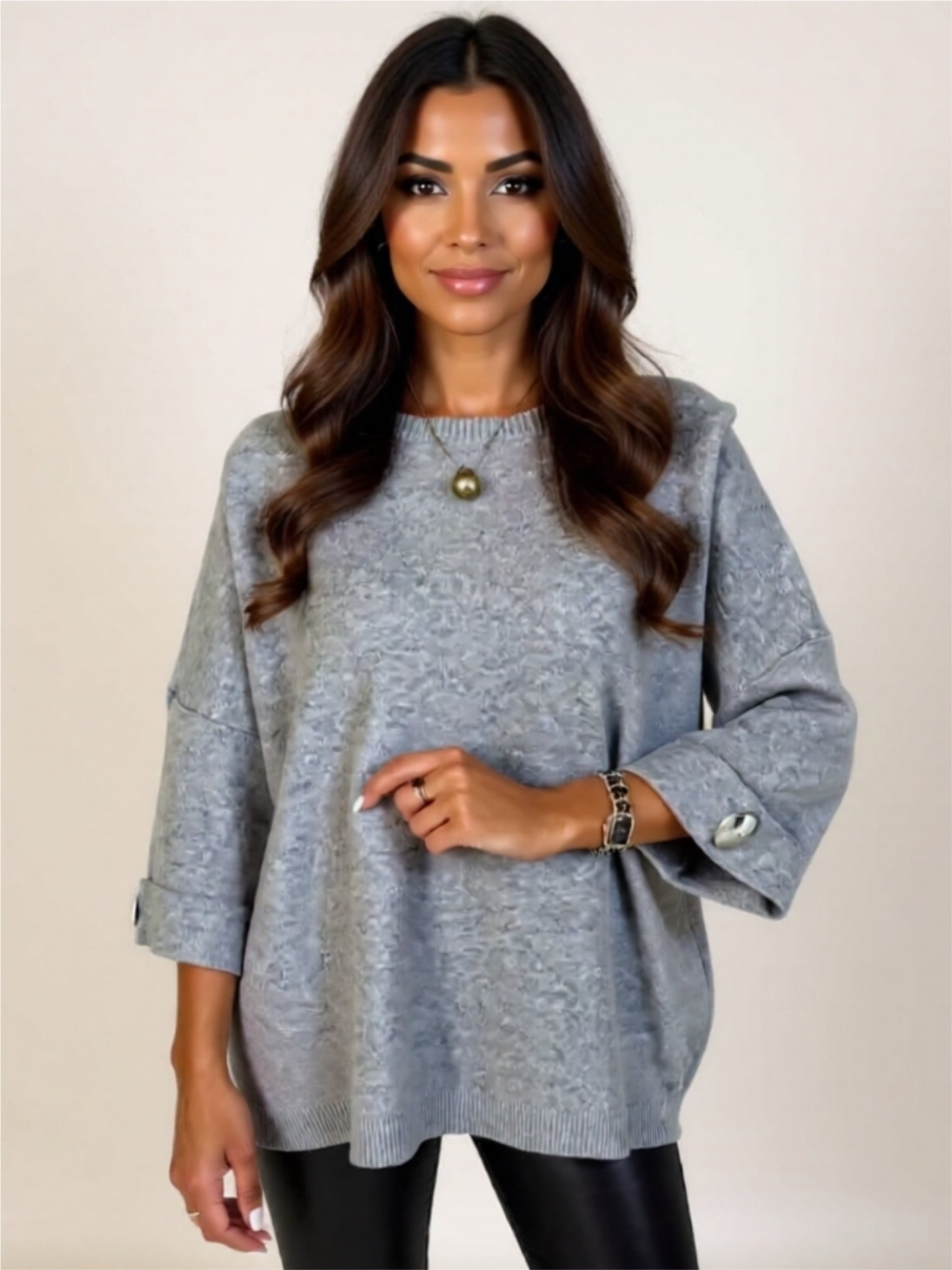 Oversized Knit Sweater with Button Detail