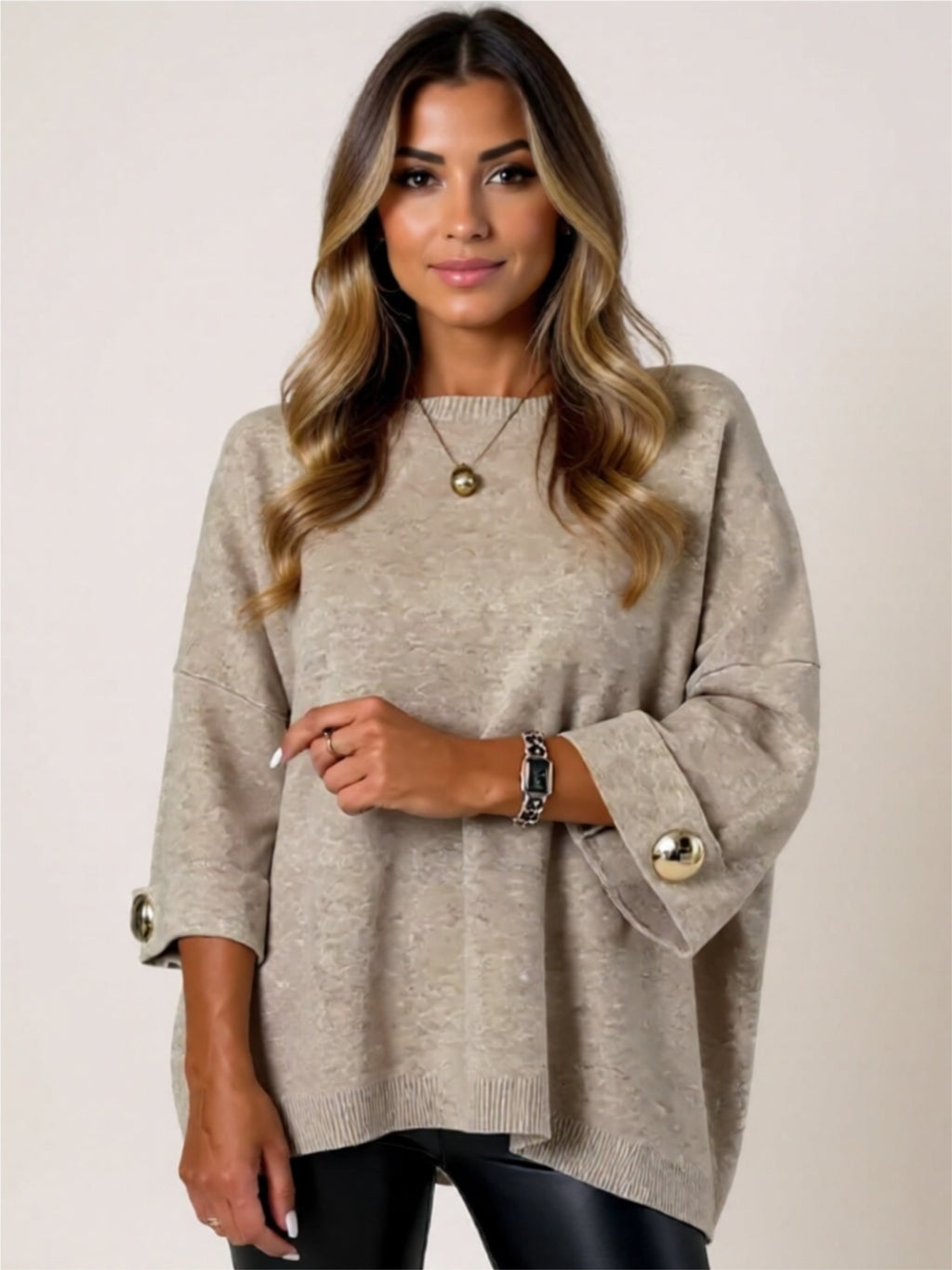 Oversized Knit Sweater with Button Detail