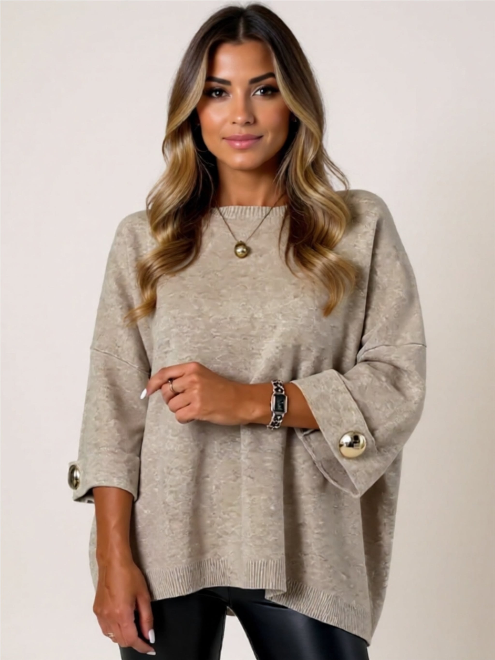 Oversized Knit Sweater with Button Detail