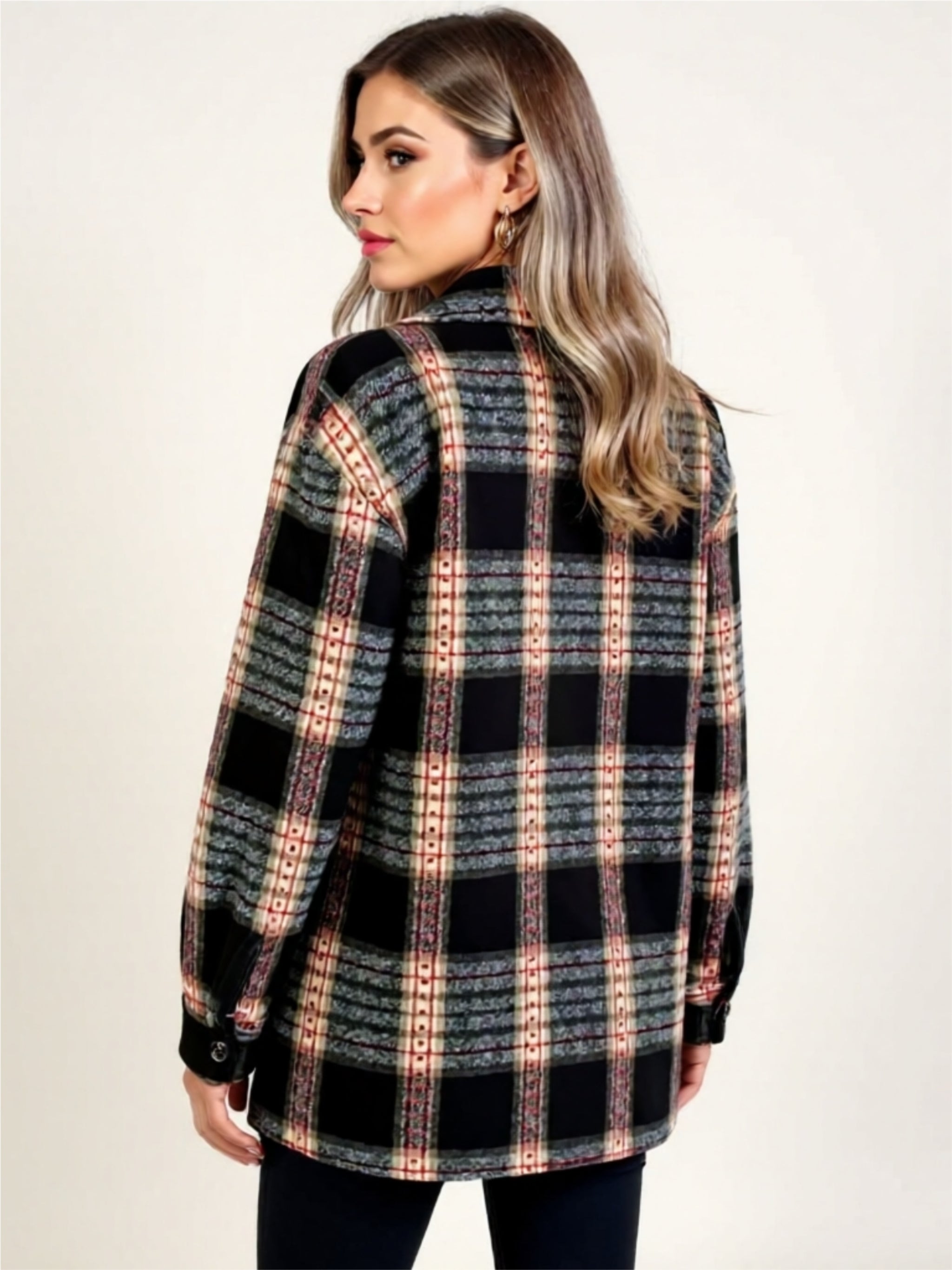 Plaid Button-Up Sherpa Lined Jacket