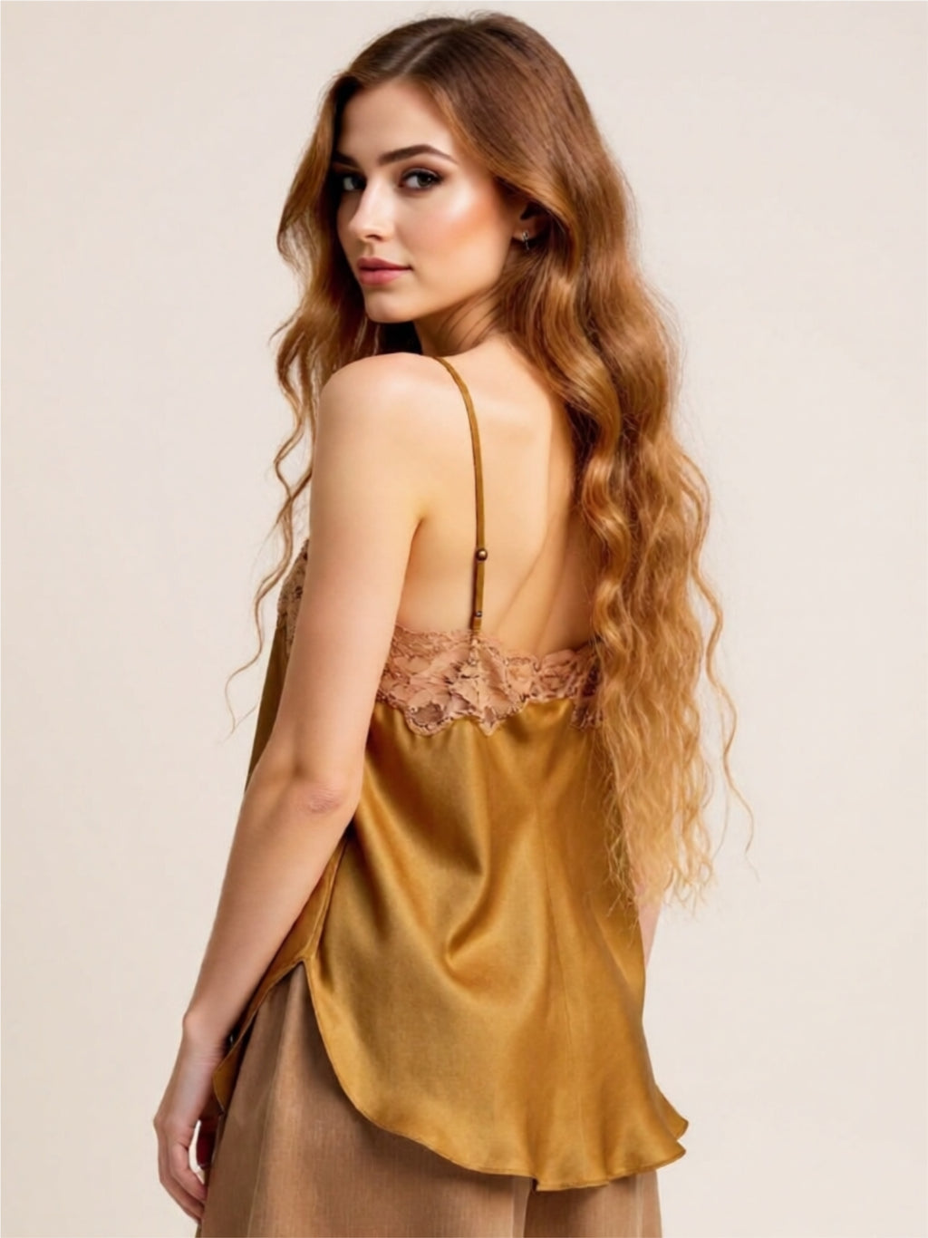 Lace Trim Satin Camisole Top