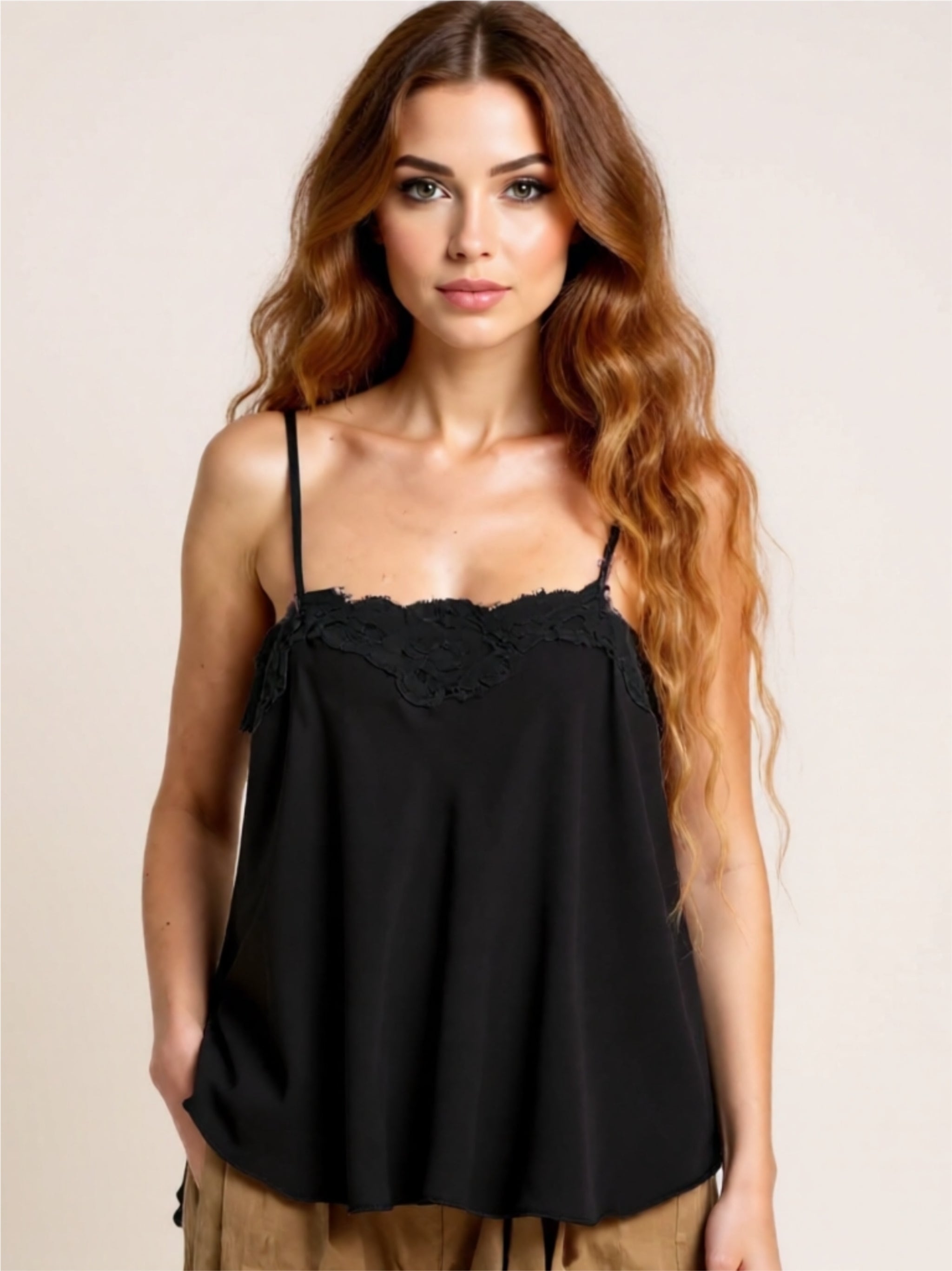 Lace Trim Satin Camisole Top