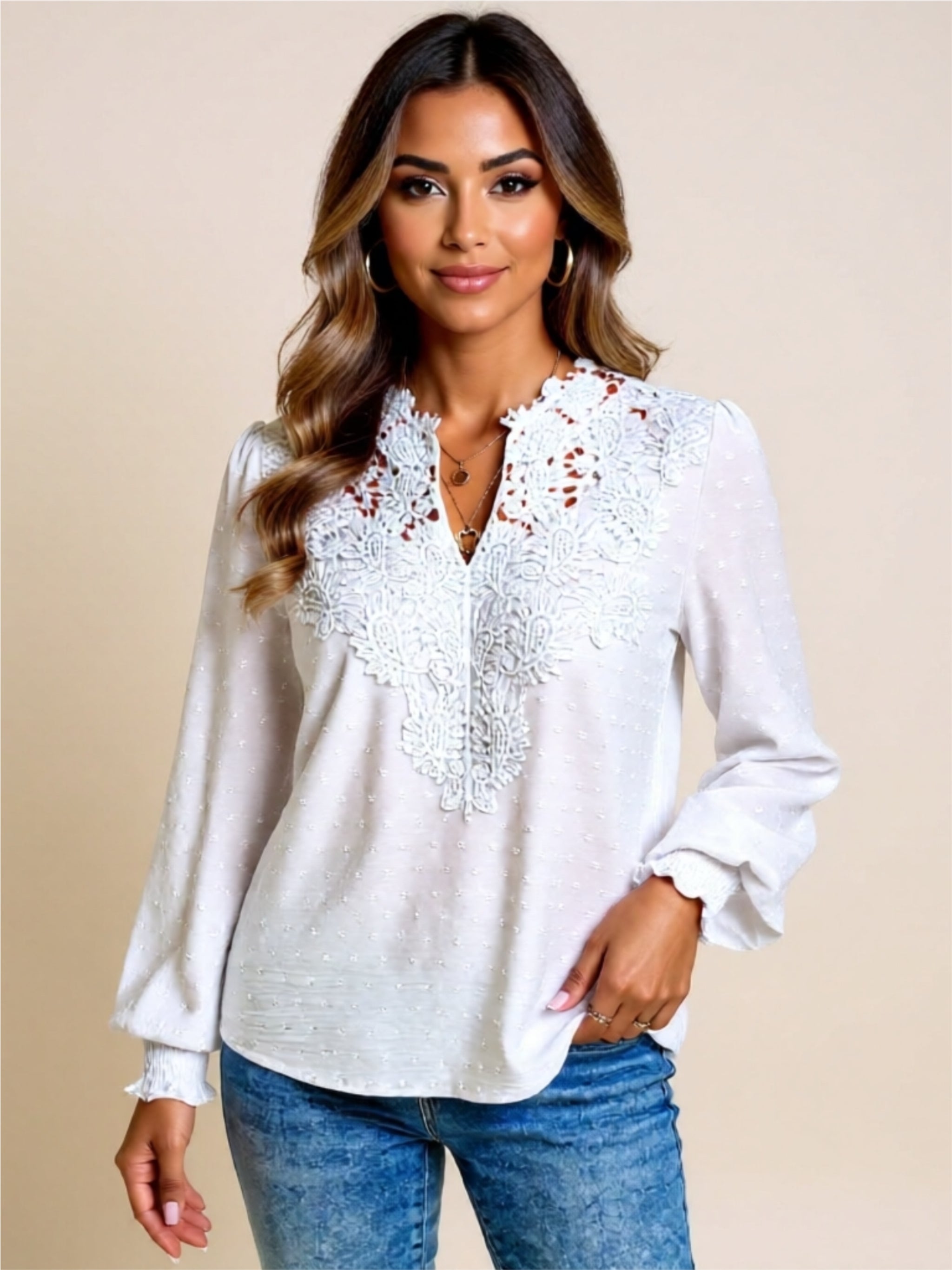 Long Sleeve Lace Detail Blouse