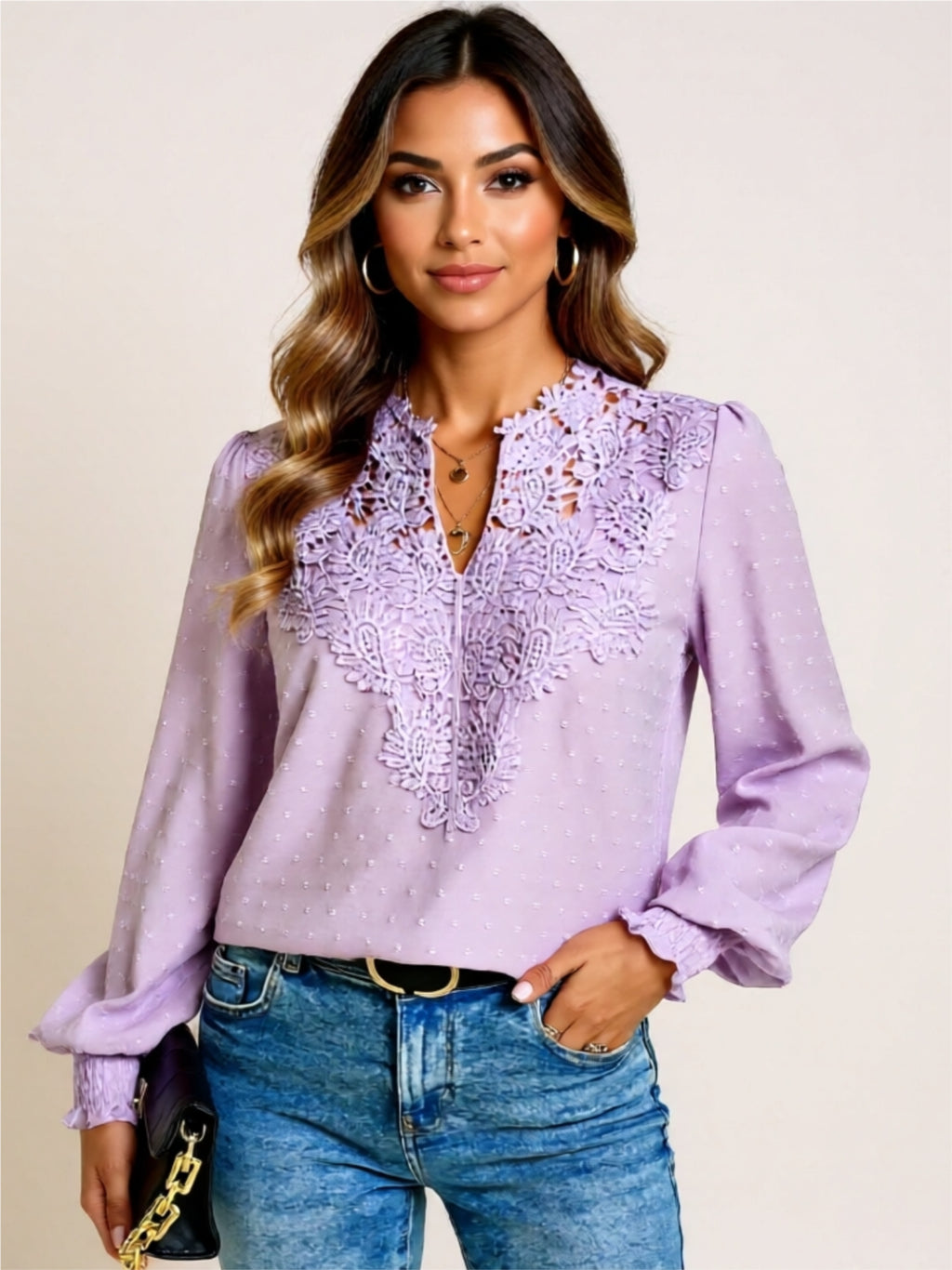 Long Sleeve Lace Detail Blouse