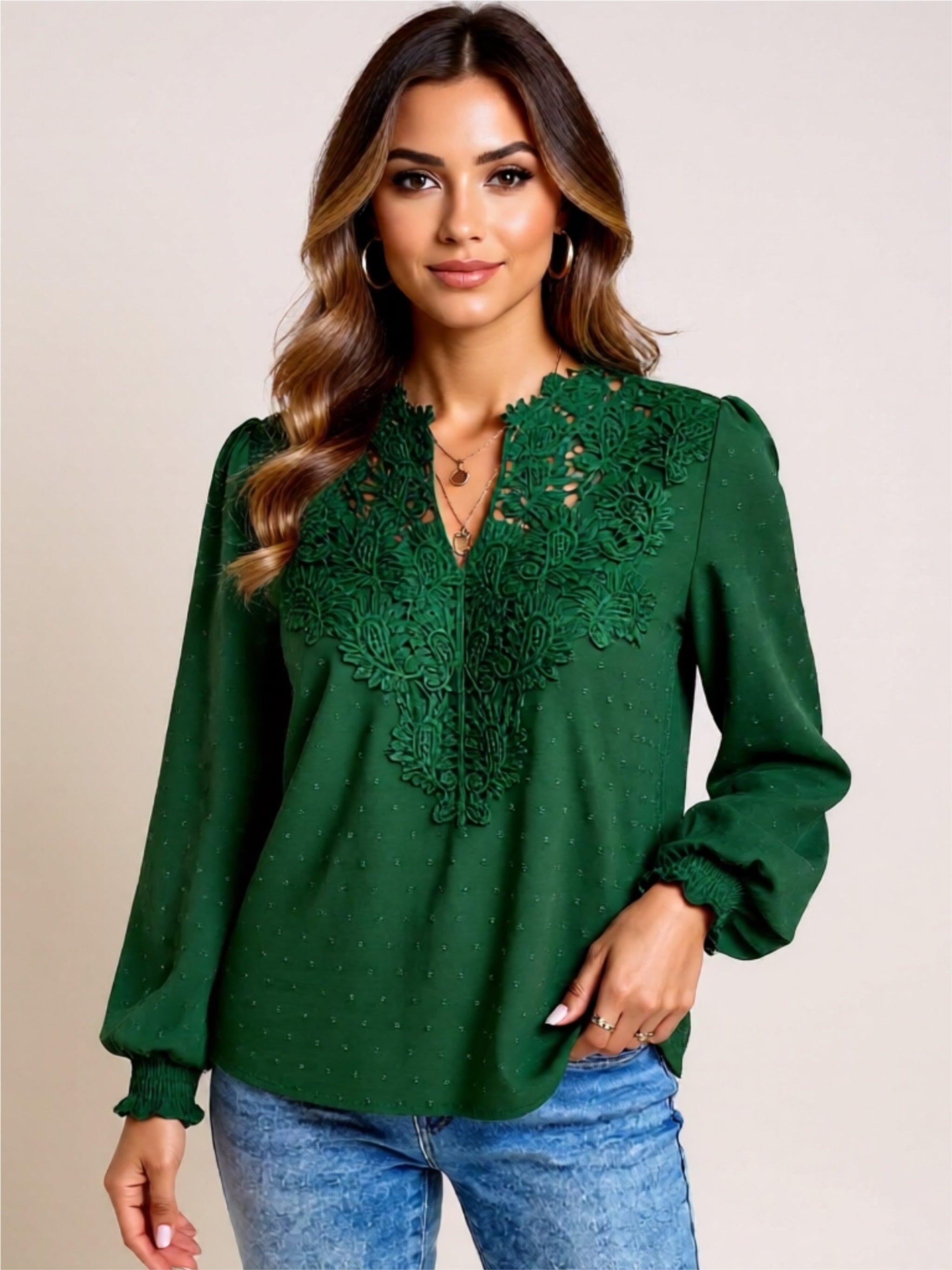 Long Sleeve Lace Detail Blouse