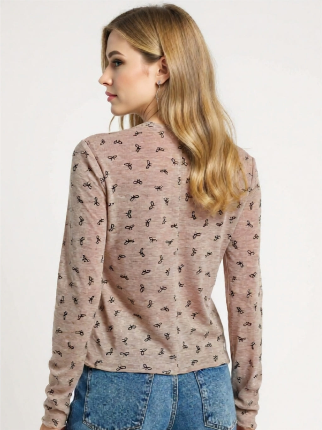 Bow Print Lightweight Knit Top