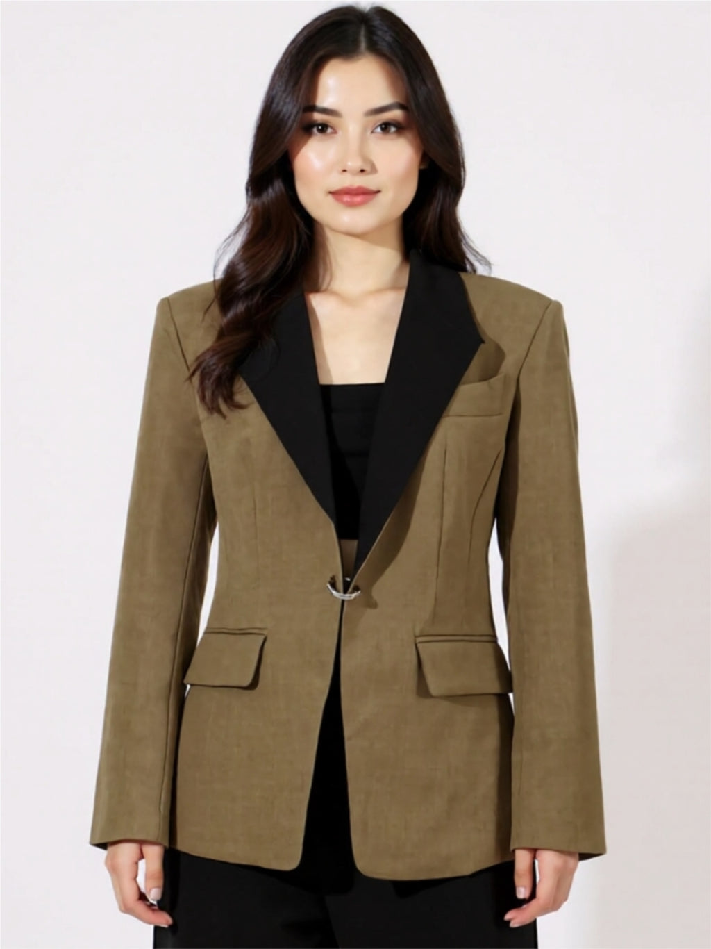 Olive Green Blazer with Black Lapel