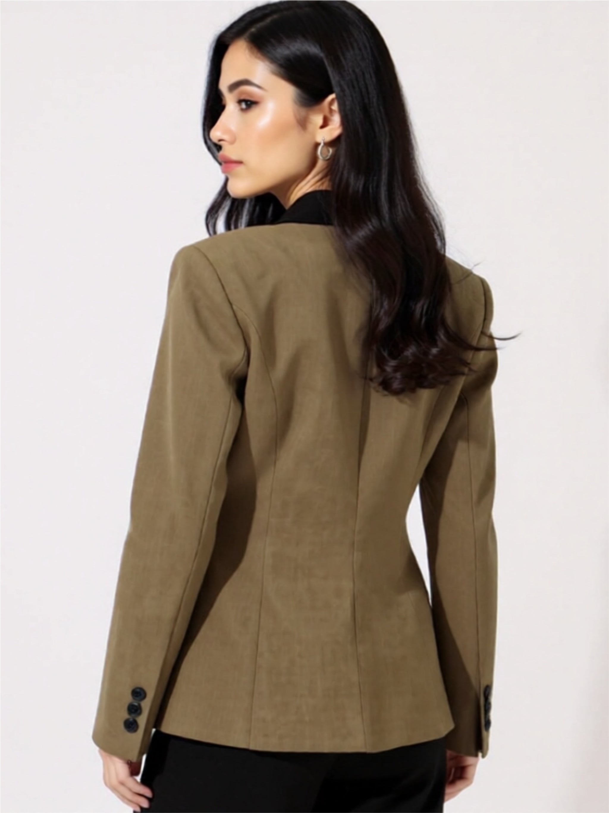 Olive Green Blazer with Black Lapel