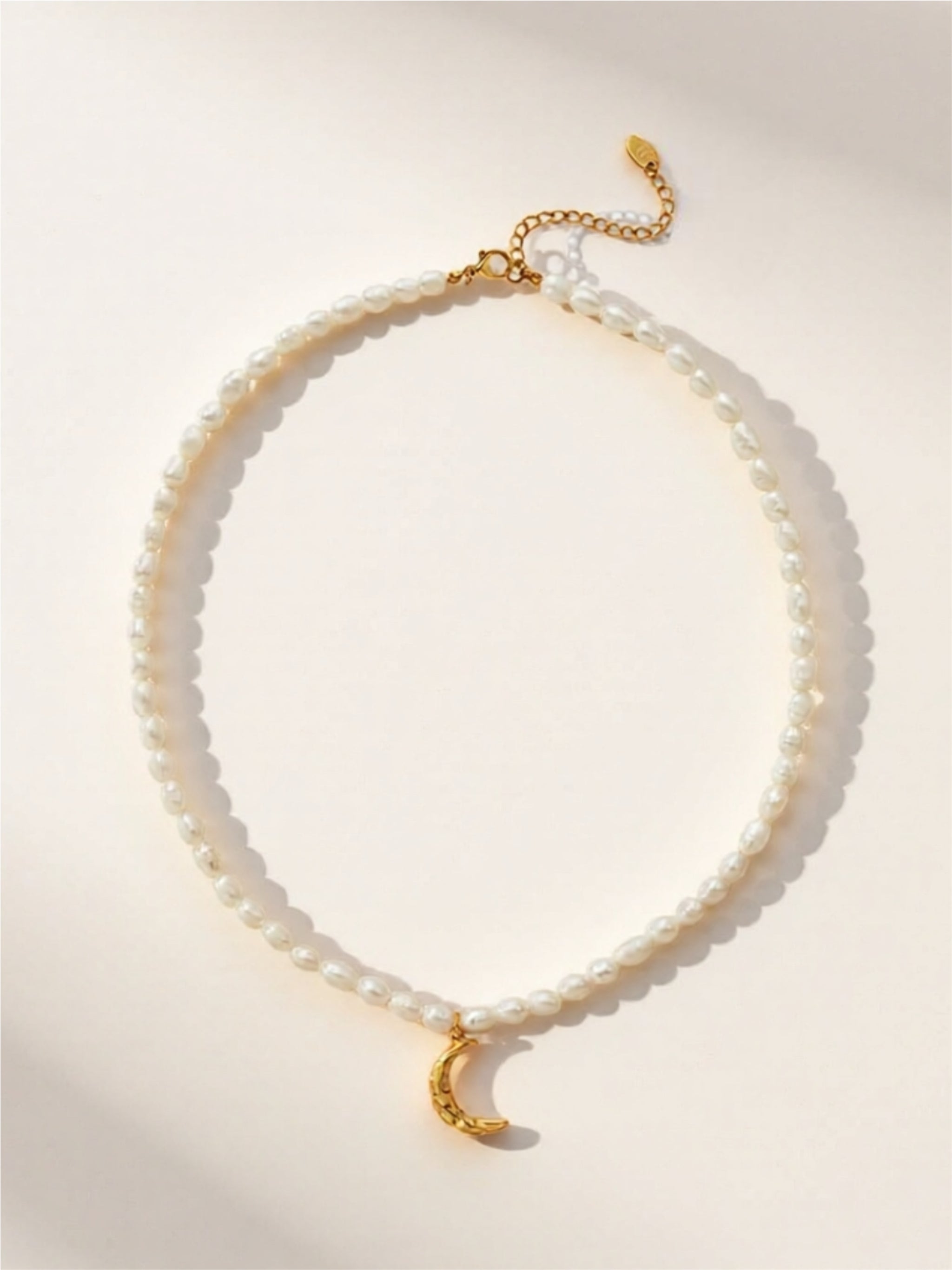 Freshwater Pearl Choker with Gold Crescent Charm