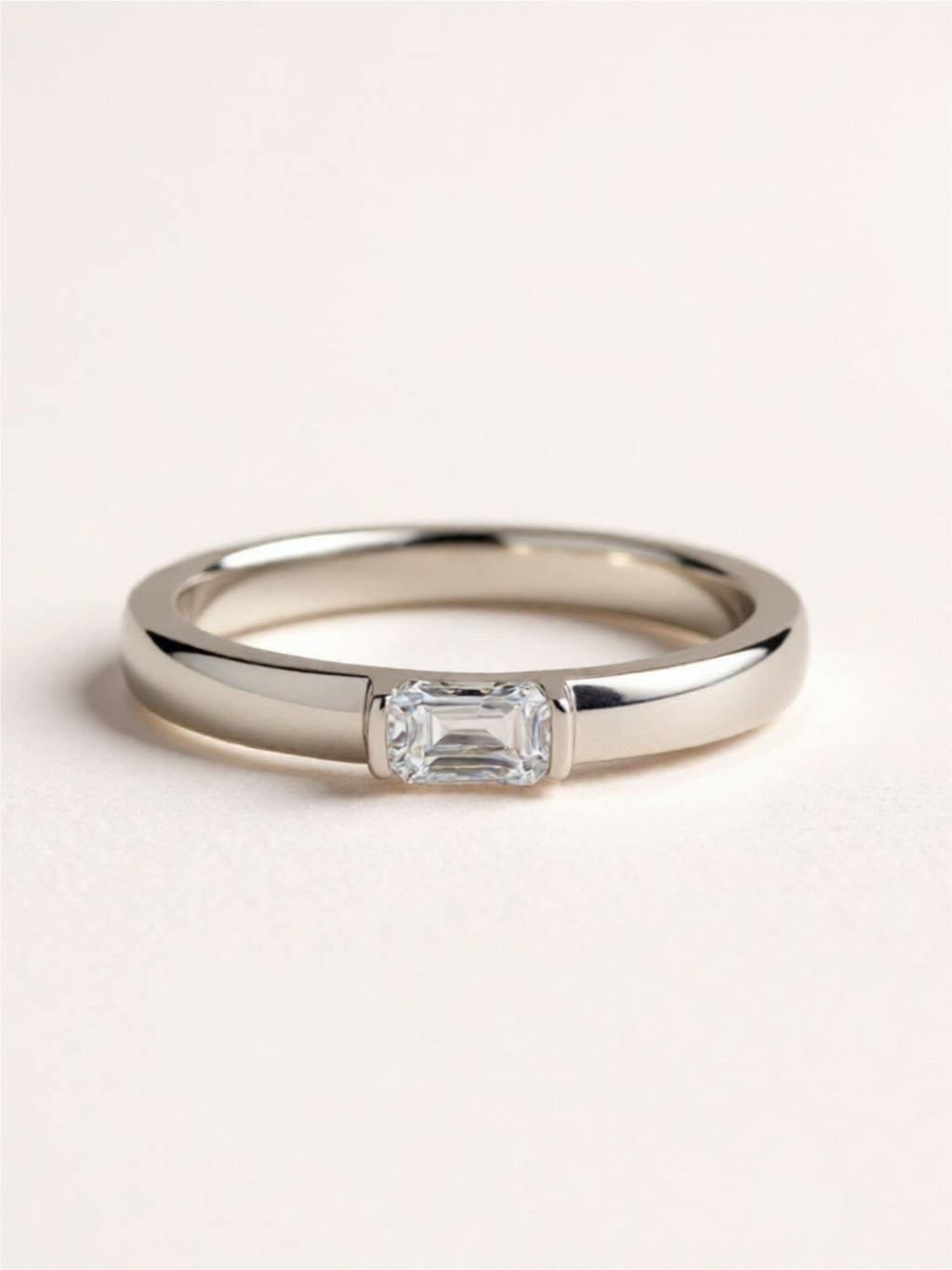 Emerald Cut Moissanite Solitaire Ring | 0.5 Carat Sterling Silver