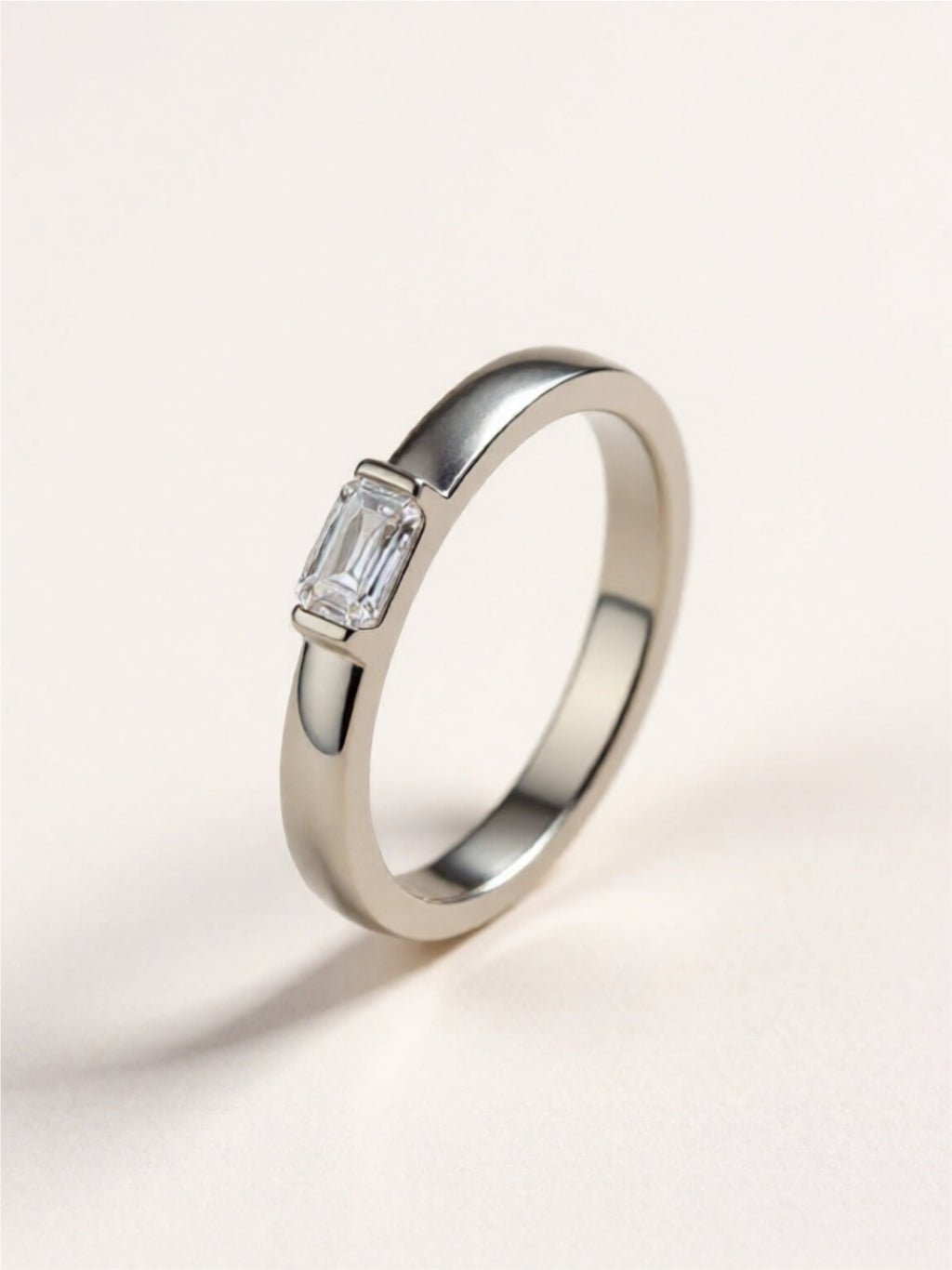 Emerald Cut Moissanite Solitaire Ring | 0.5 Carat Sterling Silver
