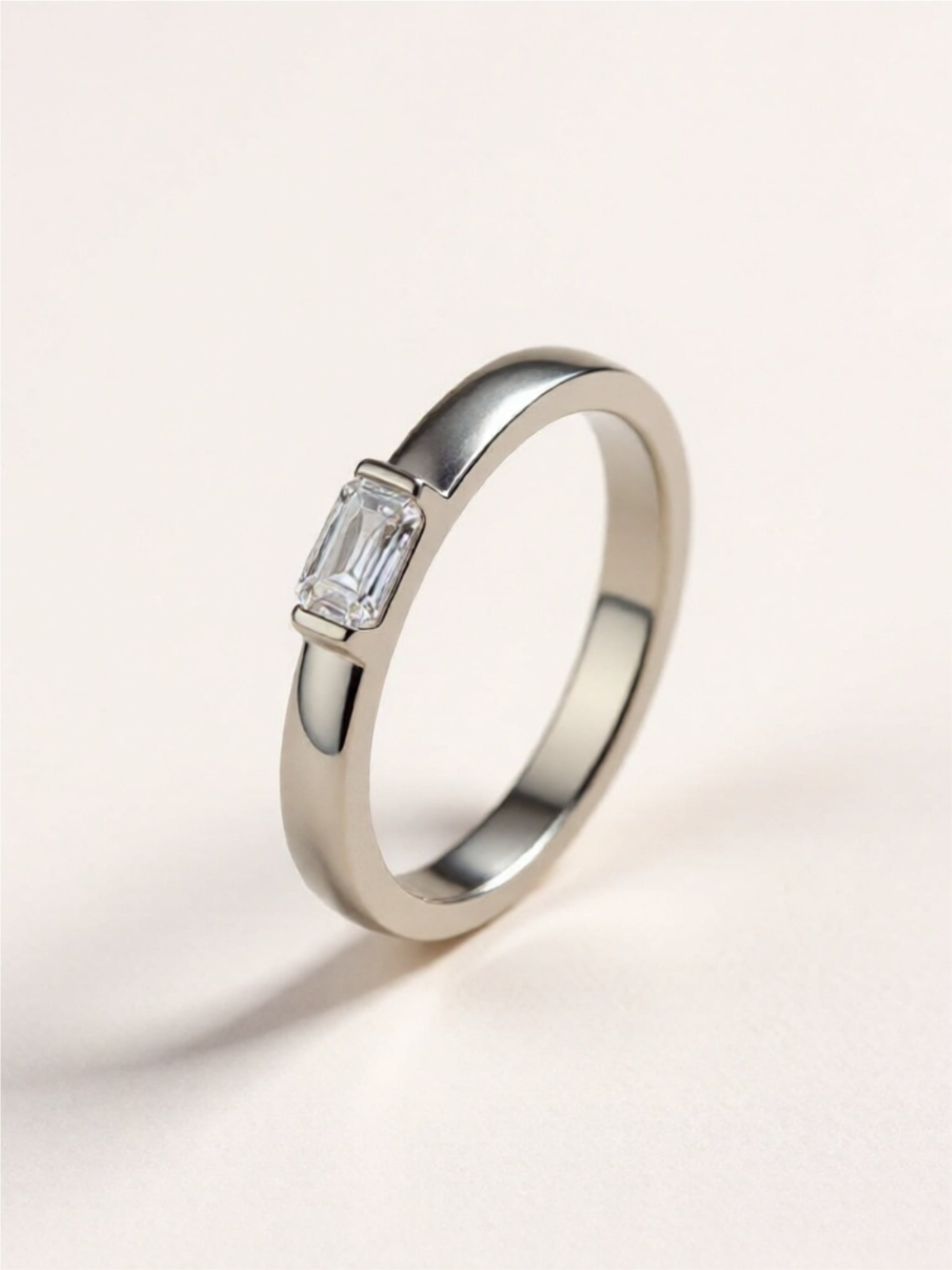 Emerald Cut Moissanite Solitaire Ring | 0.5 Carat Sterling Silver