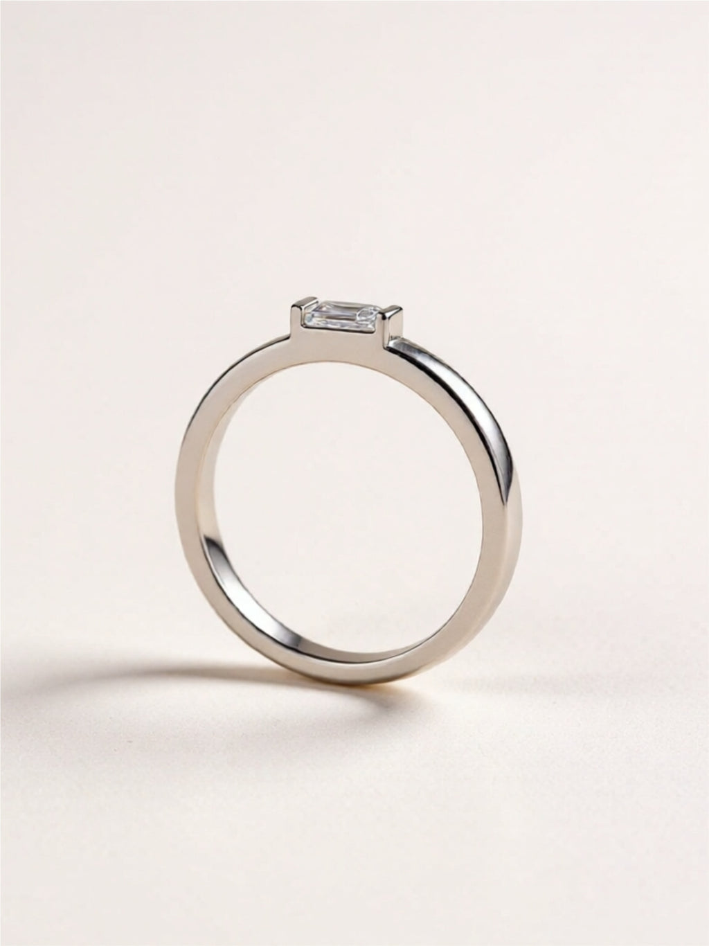 Emerald Cut Moissanite Solitaire Ring | 0.5 Carat Sterling Silver