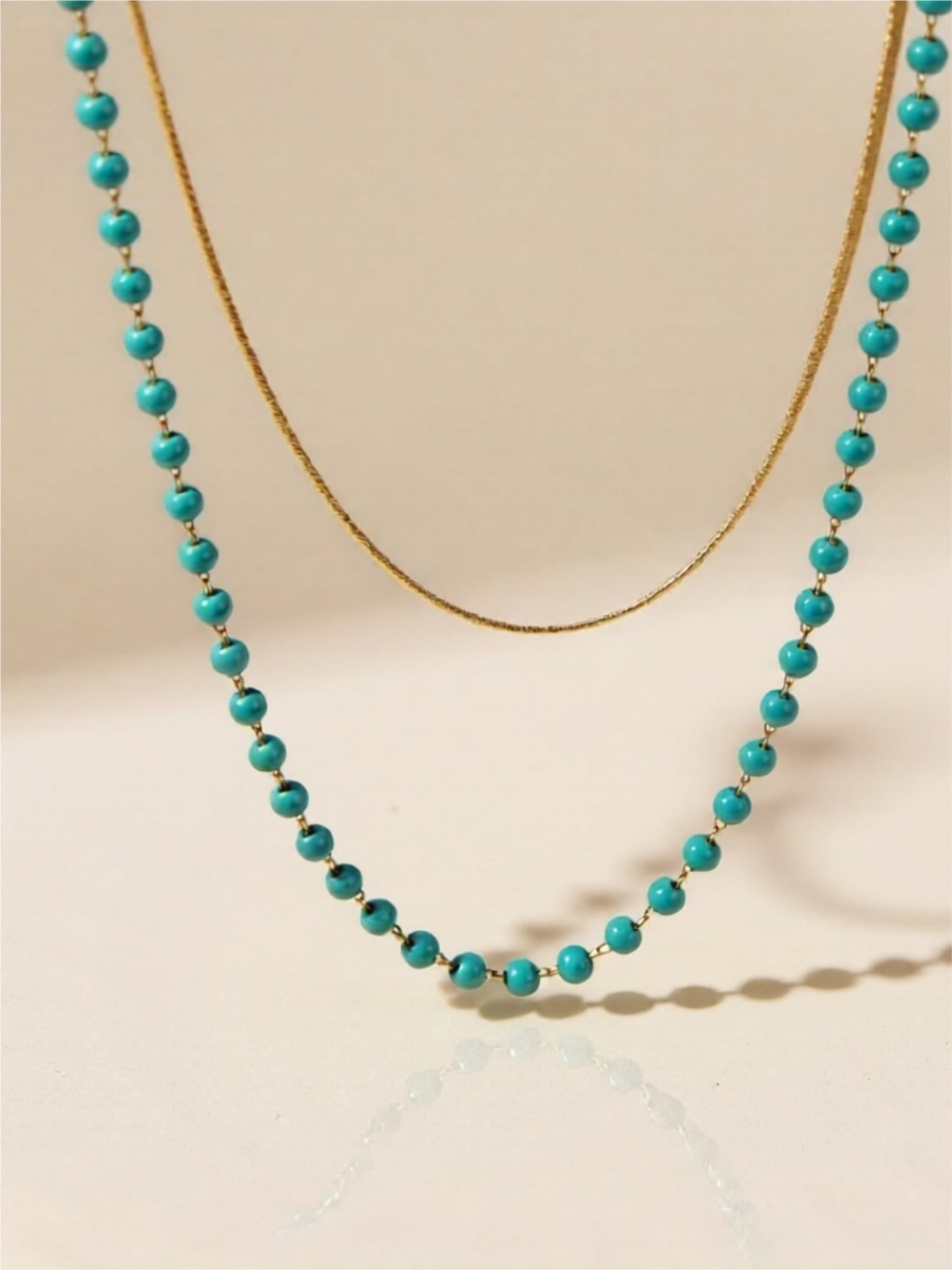 Turquoise Beaded Layered Necklace – Gold-Plated Titanium Steel