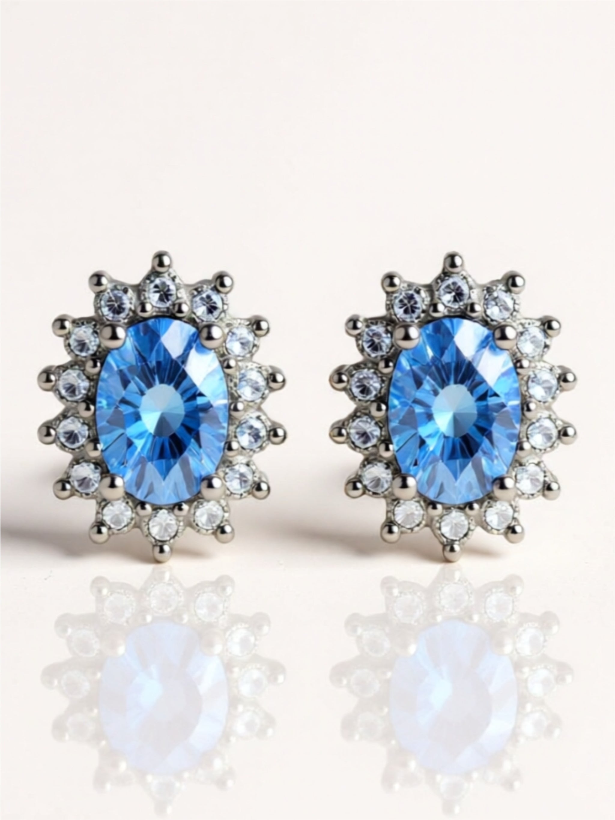 Blue Moissanite Halo Stud Earrings – Sterling Silver