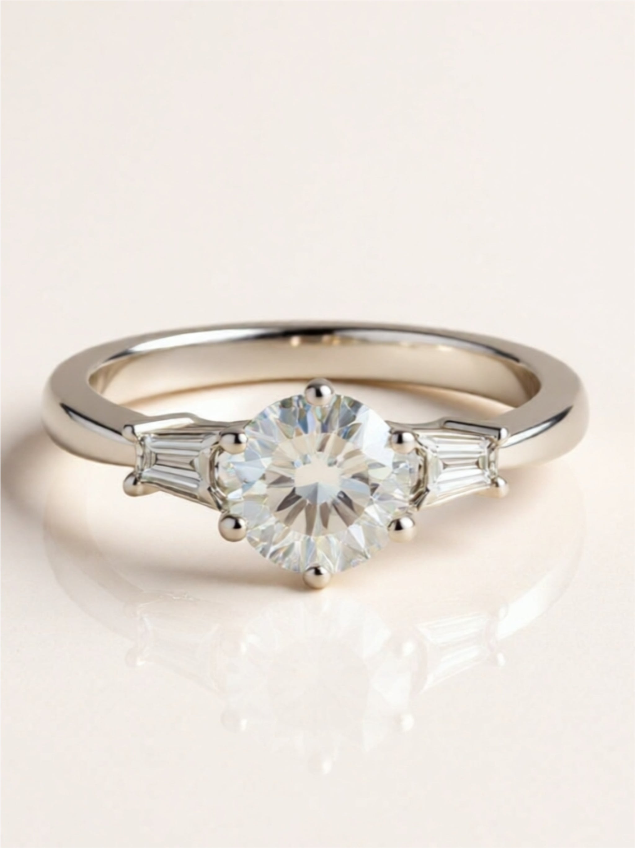 Three-Stone Moissanite Engagement Ring – Sterling Silver