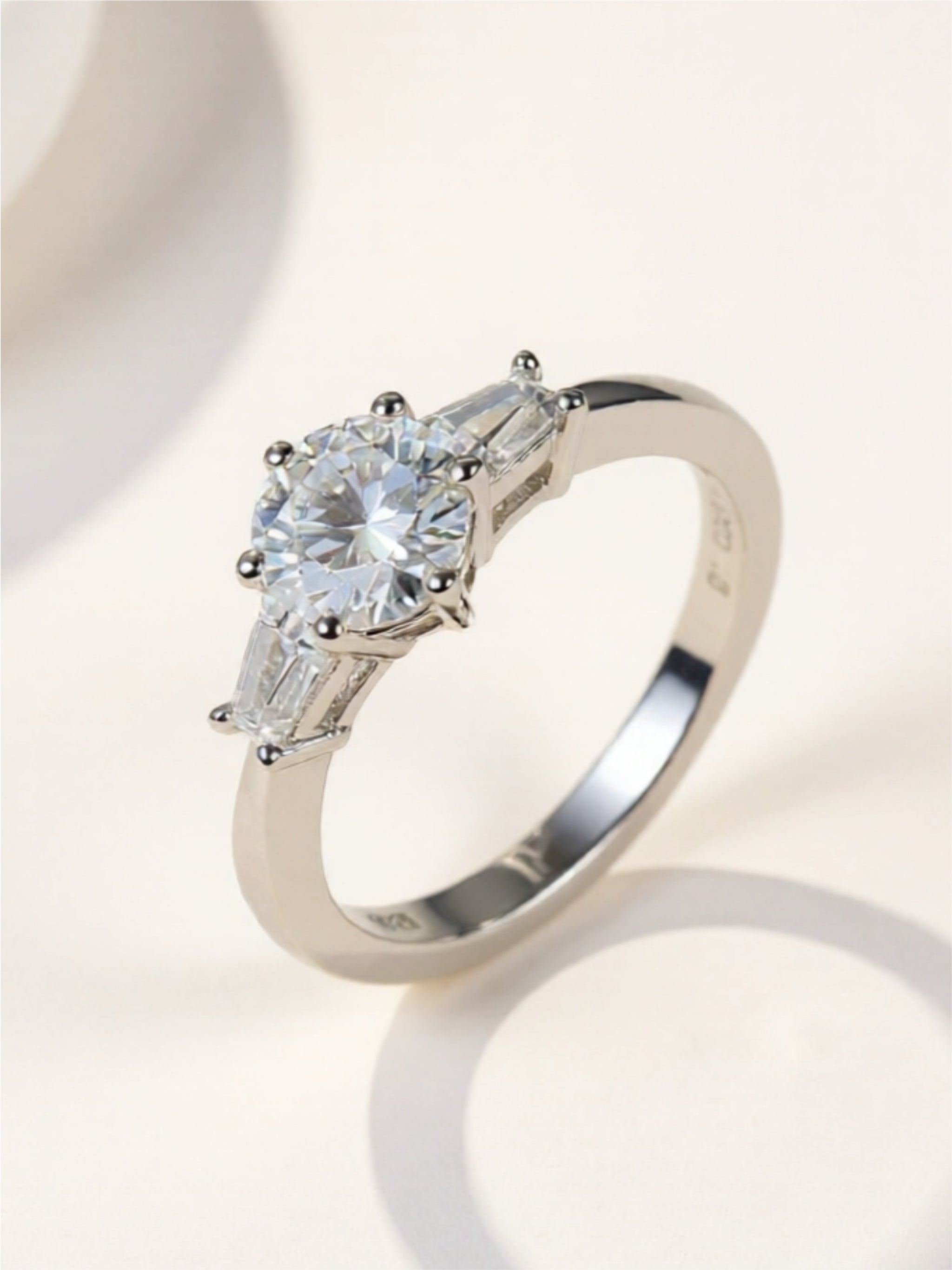 Three-Stone Moissanite Engagement Ring – Sterling Silver