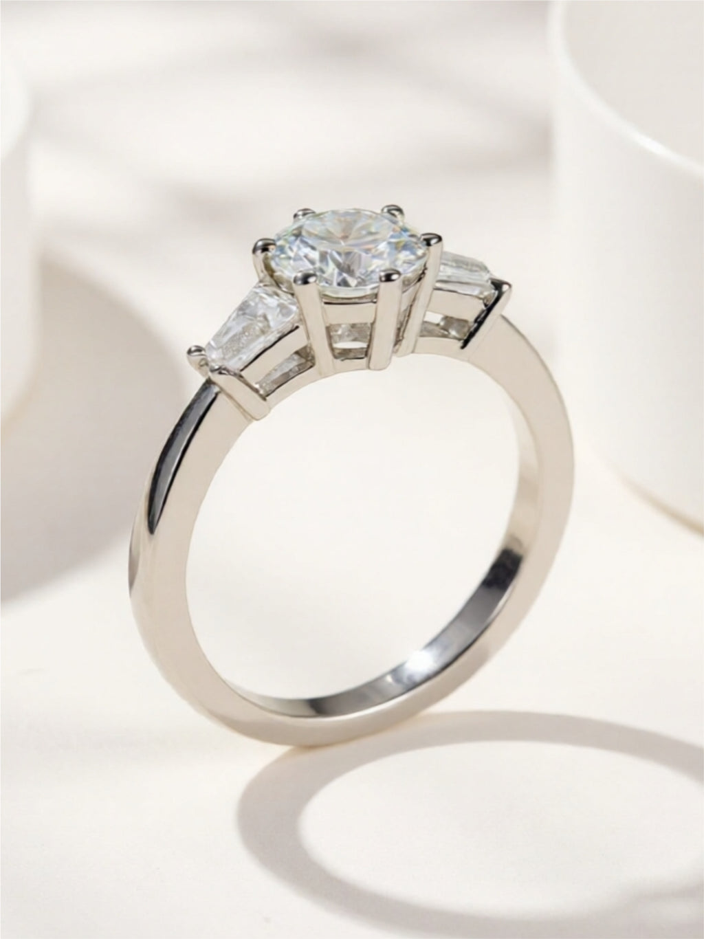Three-Stone Moissanite Engagement Ring – Sterling Silver