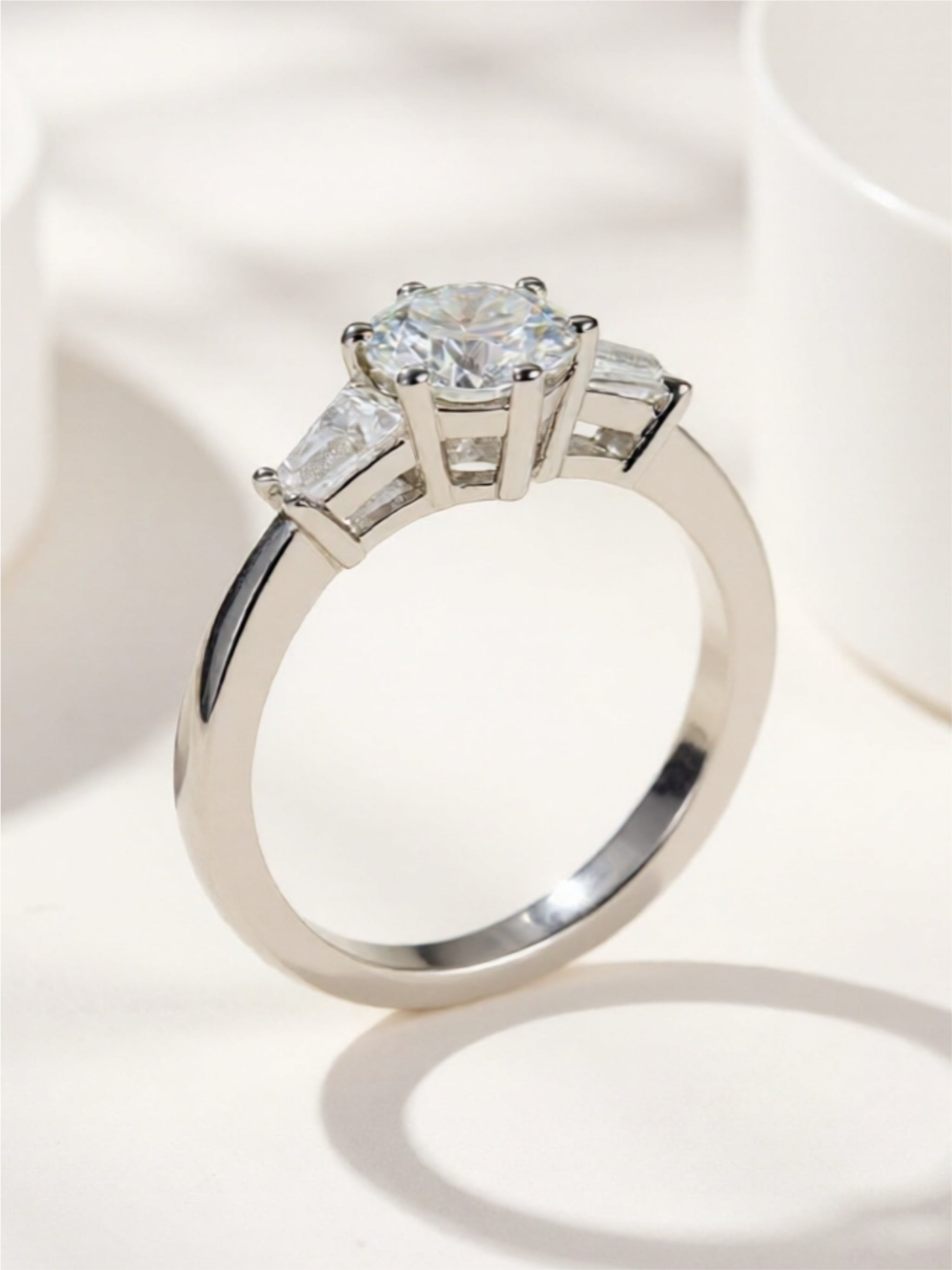 Three-Stone Moissanite Engagement Ring – Sterling Silver