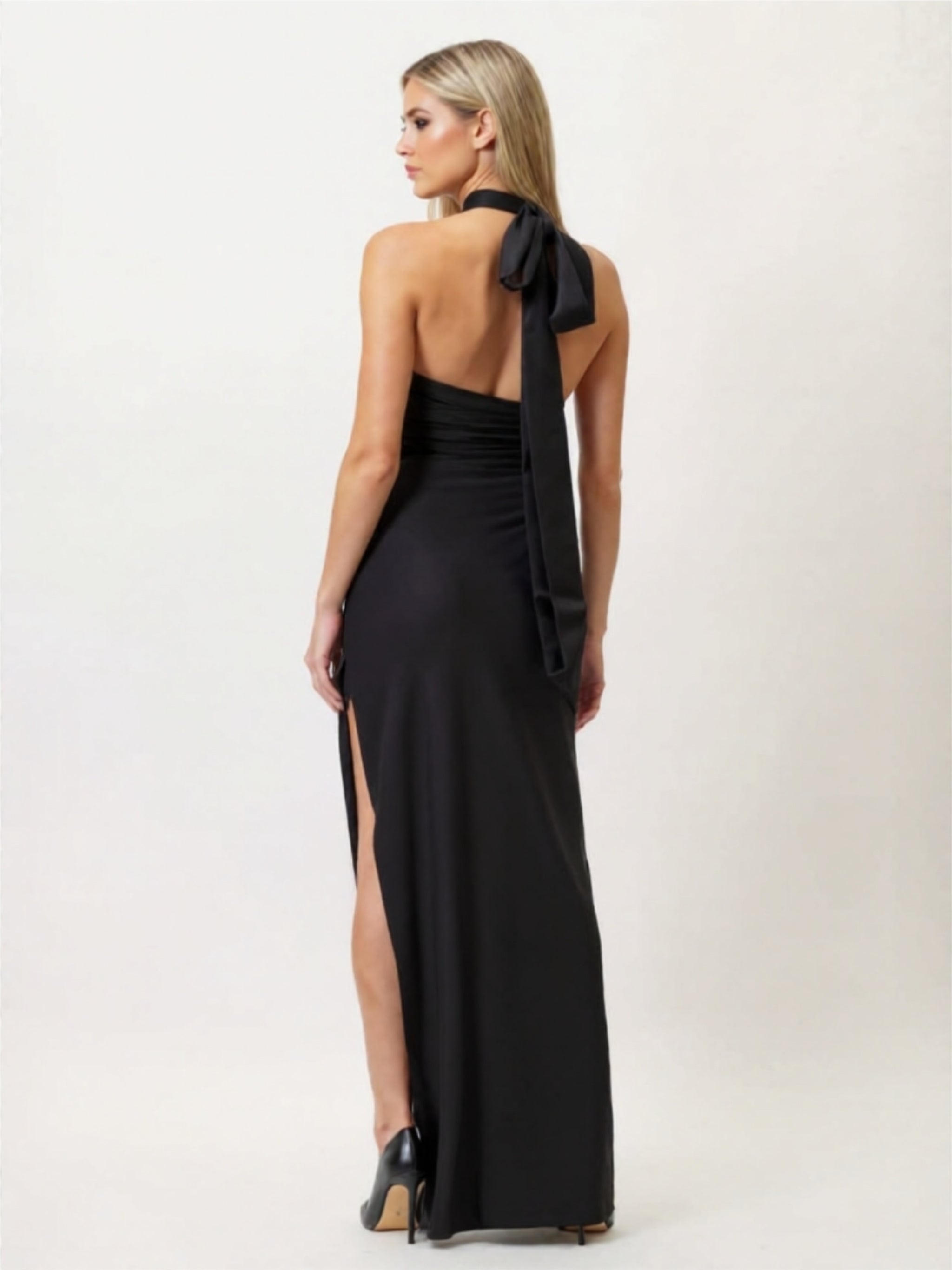 Sexy Halter Neck Evening Gown with 3D Floral Detail