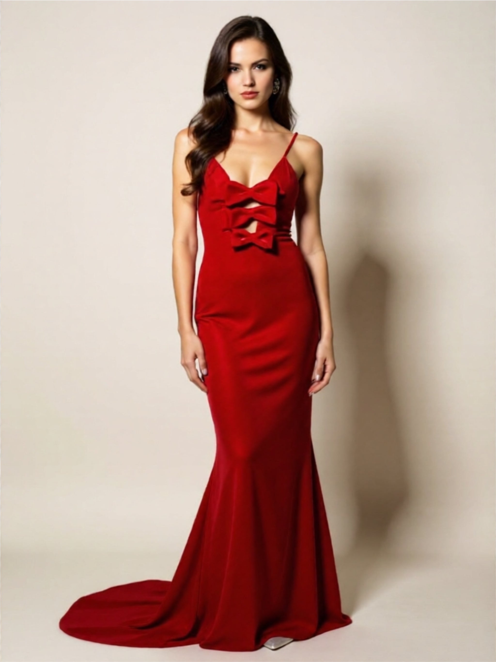 Red Cutout Bow Detail Maxi Dress