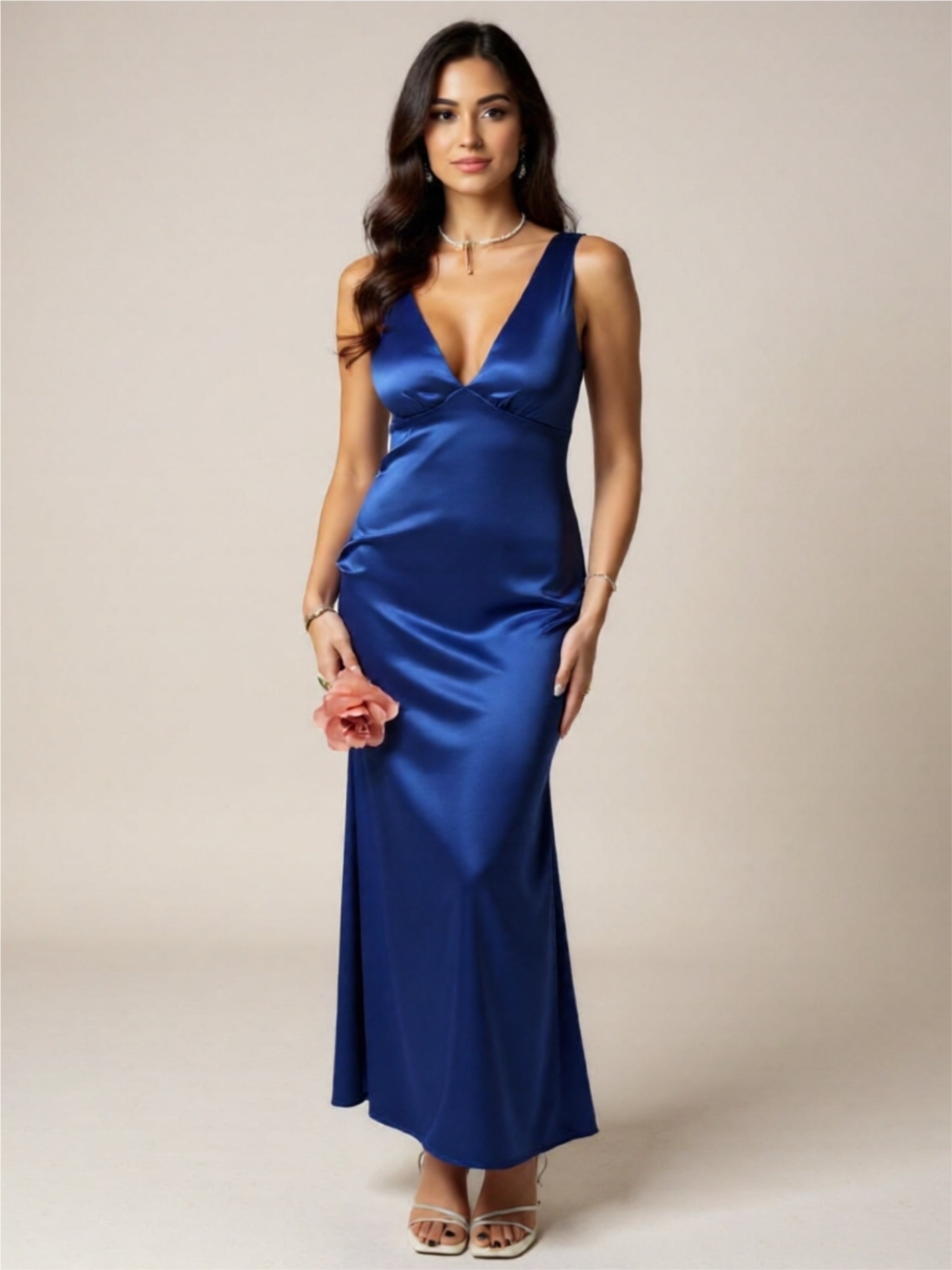 Graceful Satin V-Neck Maxi Dress