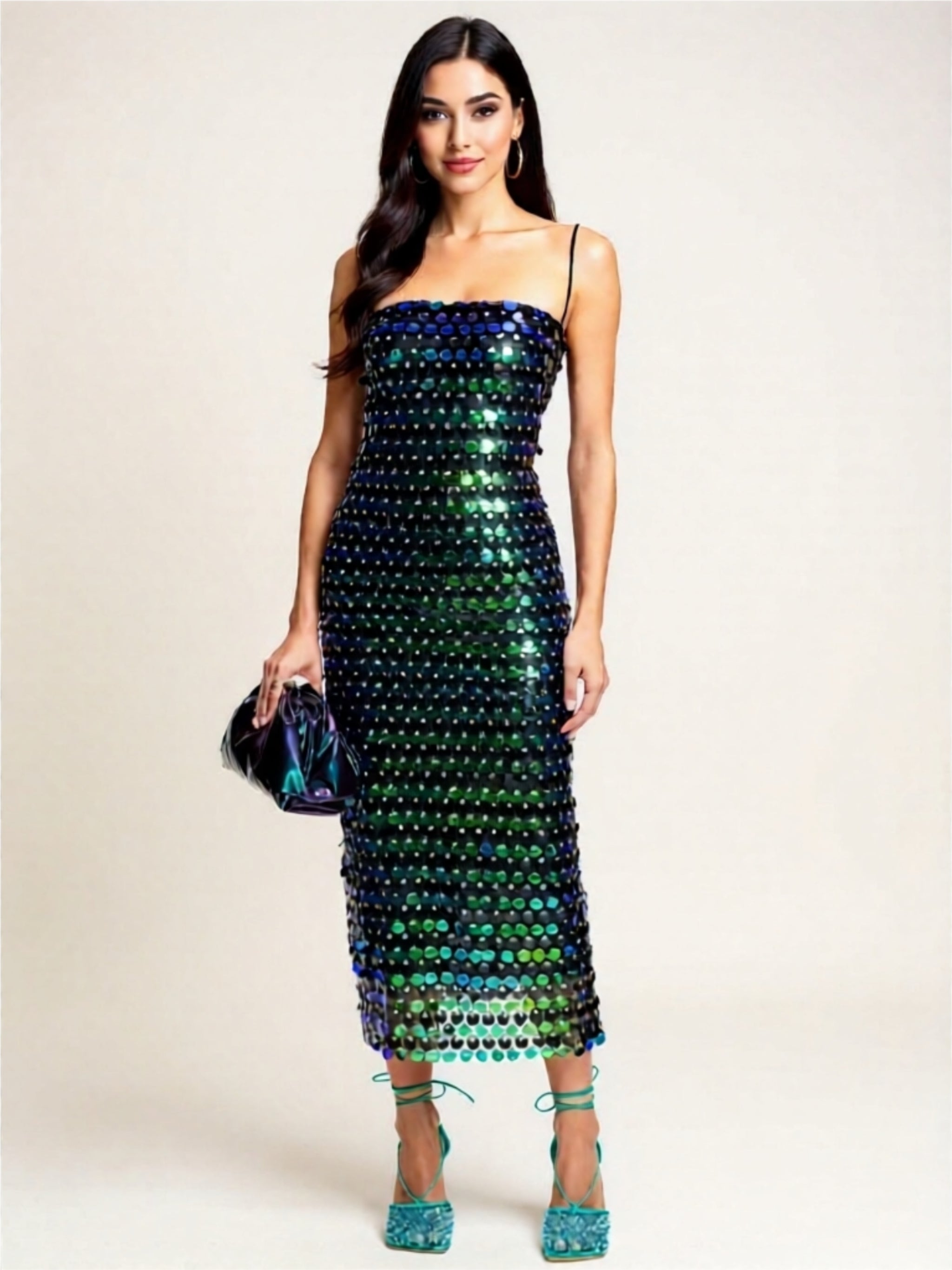 Sexy Sequin Midi Dress – Sparkling Bodycon Party Dress with Spaghetti Straps