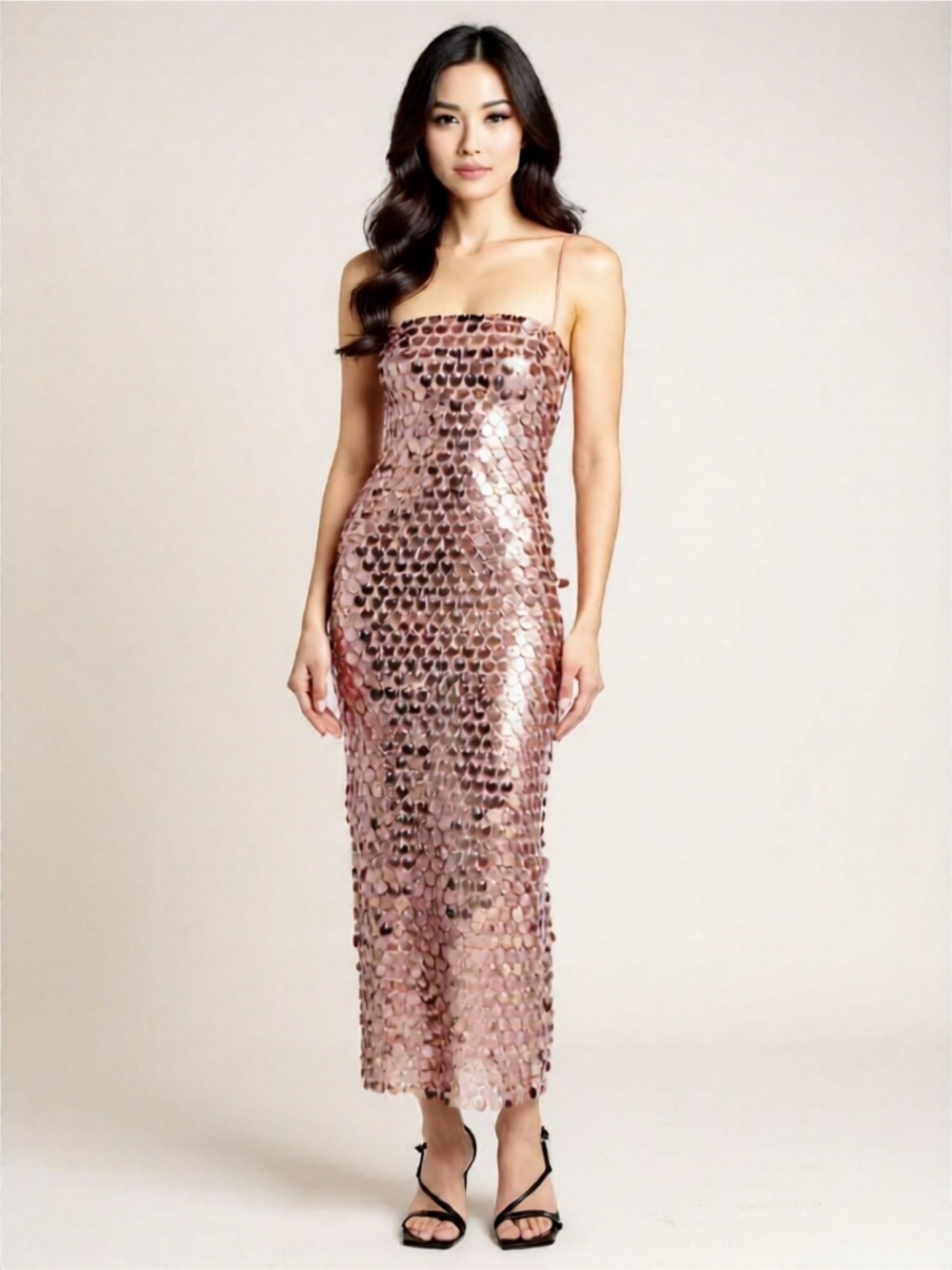 Sexy Sequin Midi Dress – Sparkling Bodycon Party Dress with Spaghetti Straps